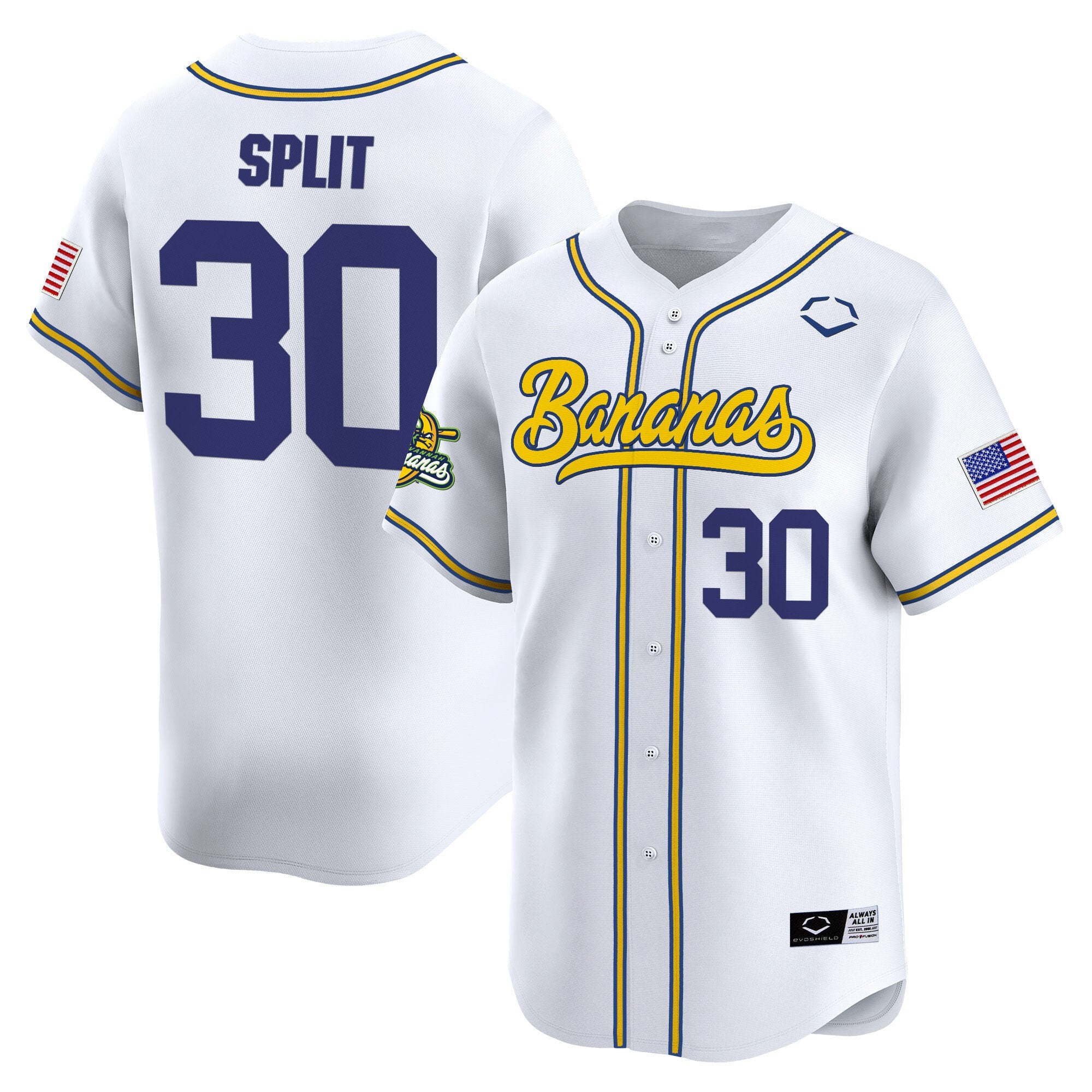 Men's Savannah Bananas Vapor Premier Limited Jersey - All stitched - White, Savannah Bananas Split