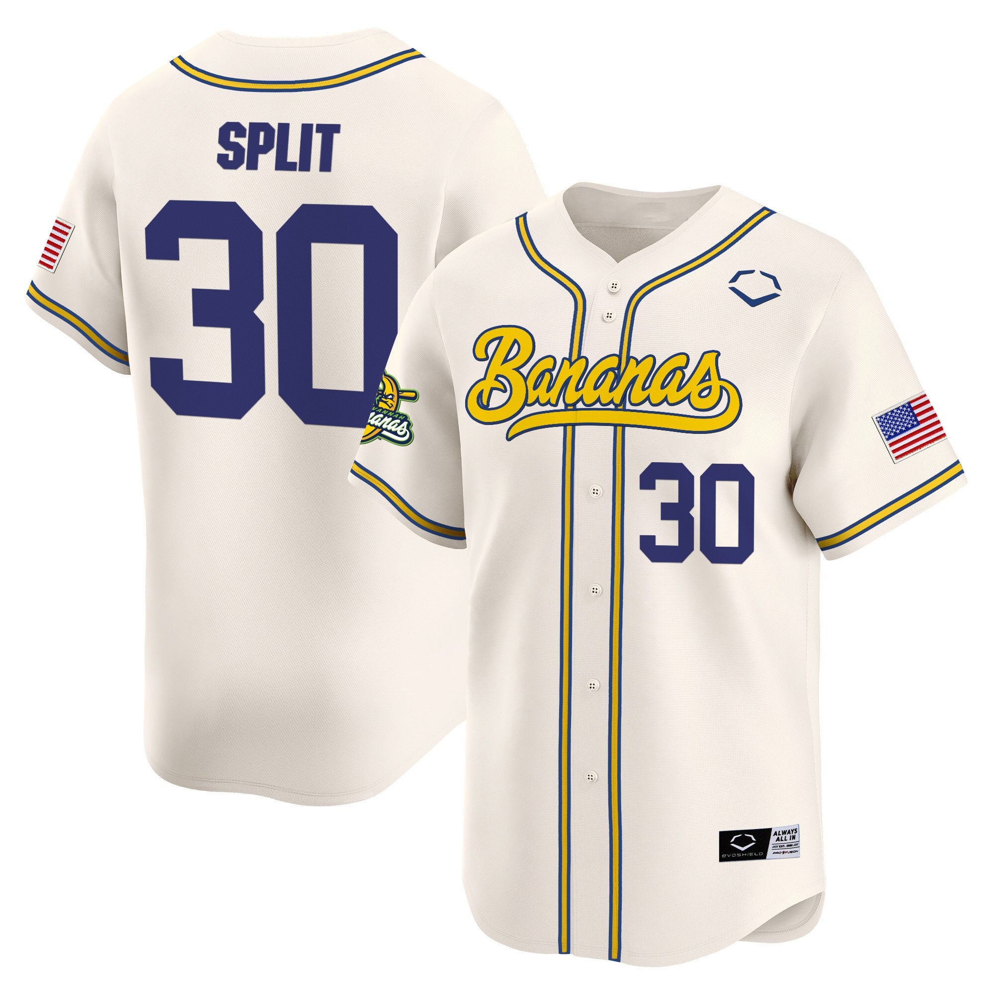 Men's Savannah Bananas Vapor Premier Limited Jersey - All stitched - Cream, Savannah Bananas Split