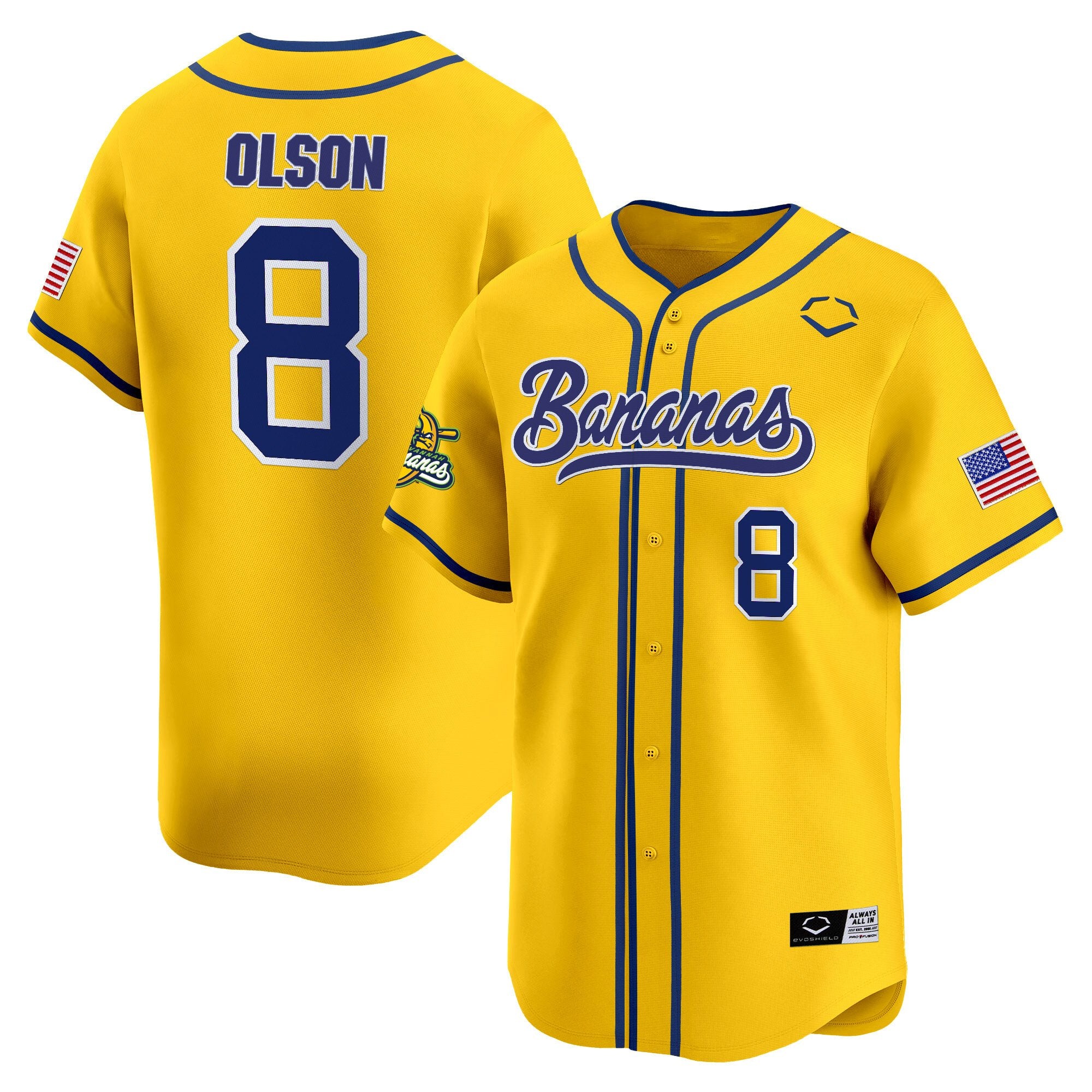 Men's Savannah Bananas Vapor Premier Limited Jersey - All stitched - Yellow, Jackson Olson
