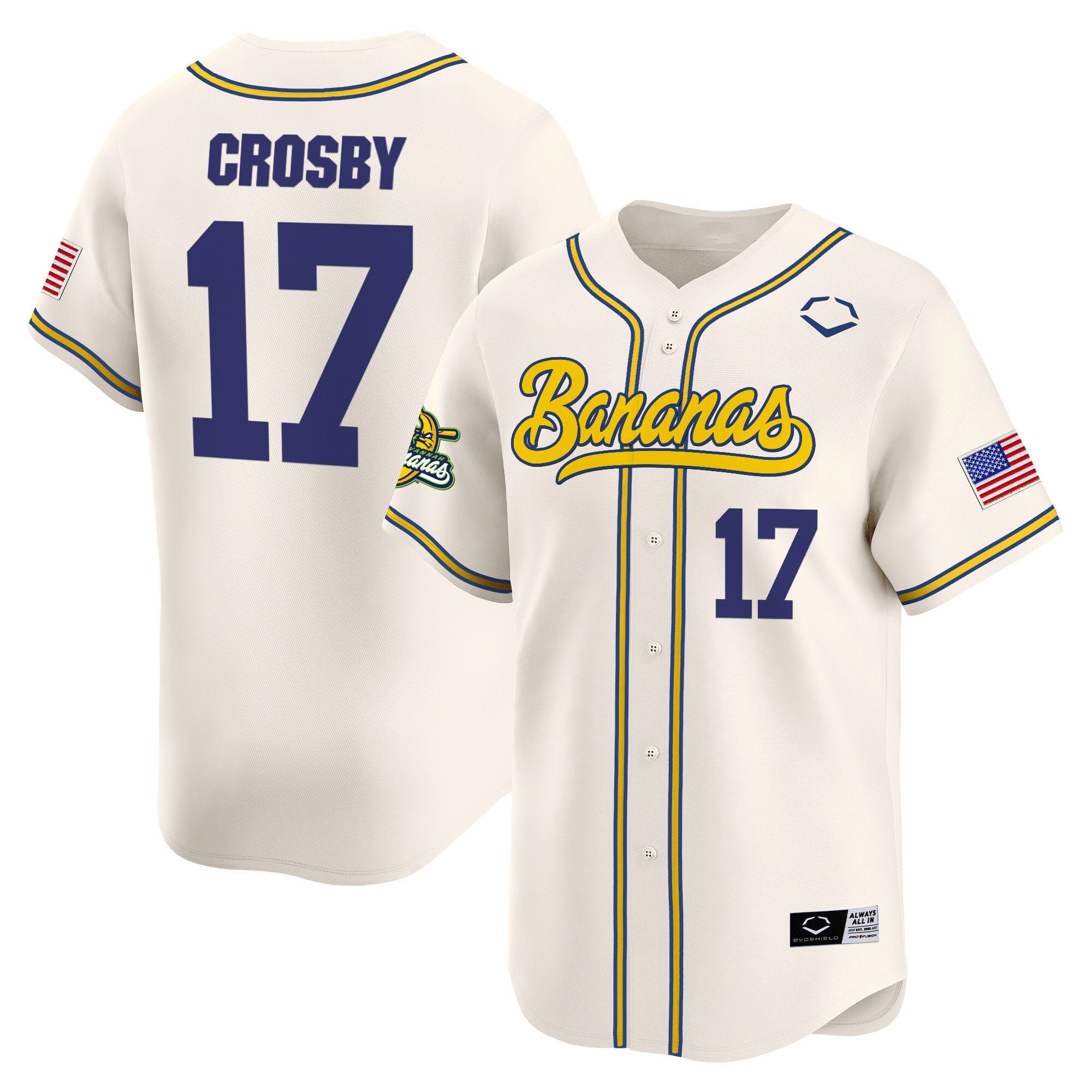 Men's Savannah Bananas Vapor Premier Limited Jersey - All stitched - Cream, Brandon Crosby