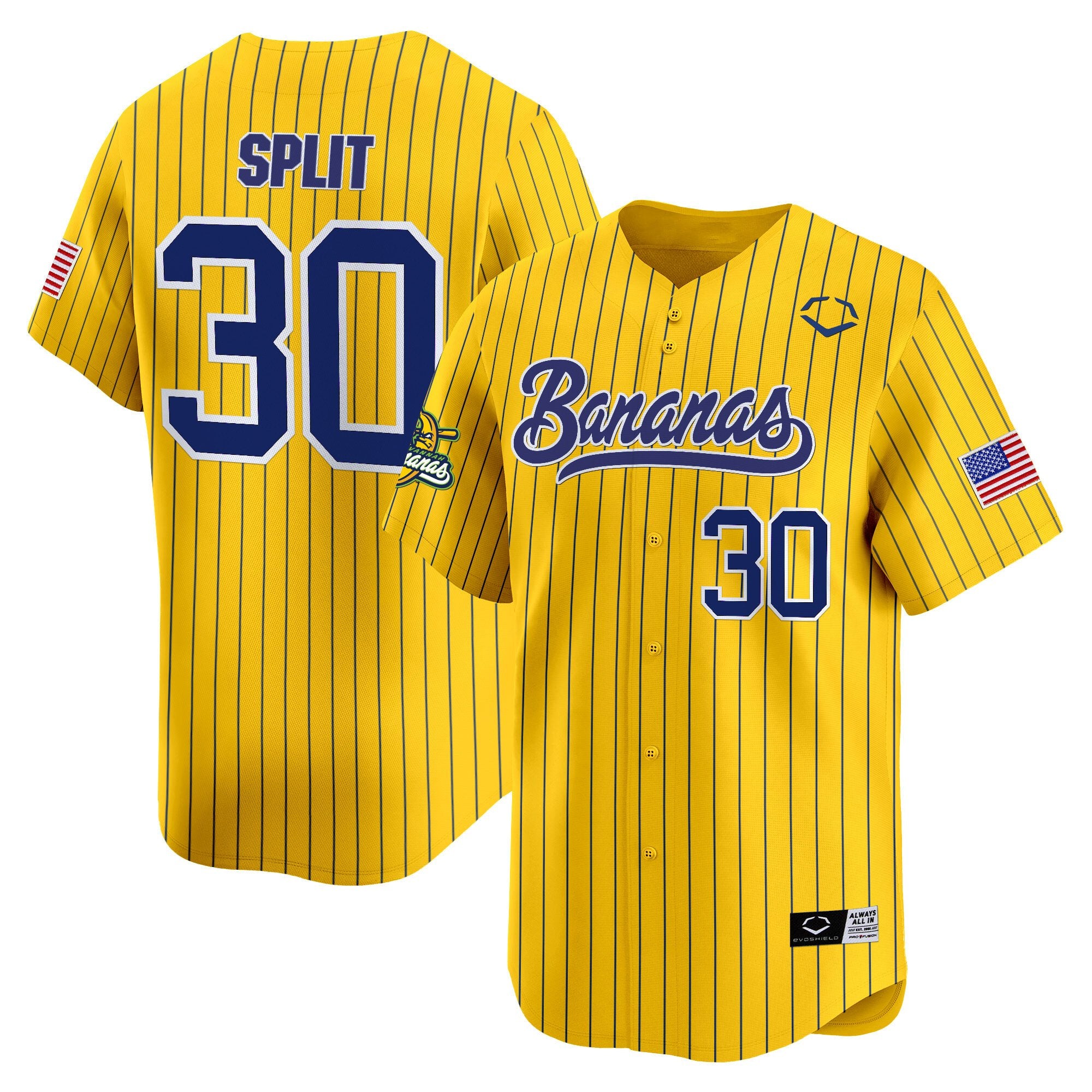 Men's Savannah Bananas Vapor Premier Limited Jersey - All stitched - Pinstripe, Savannah Bananas Split