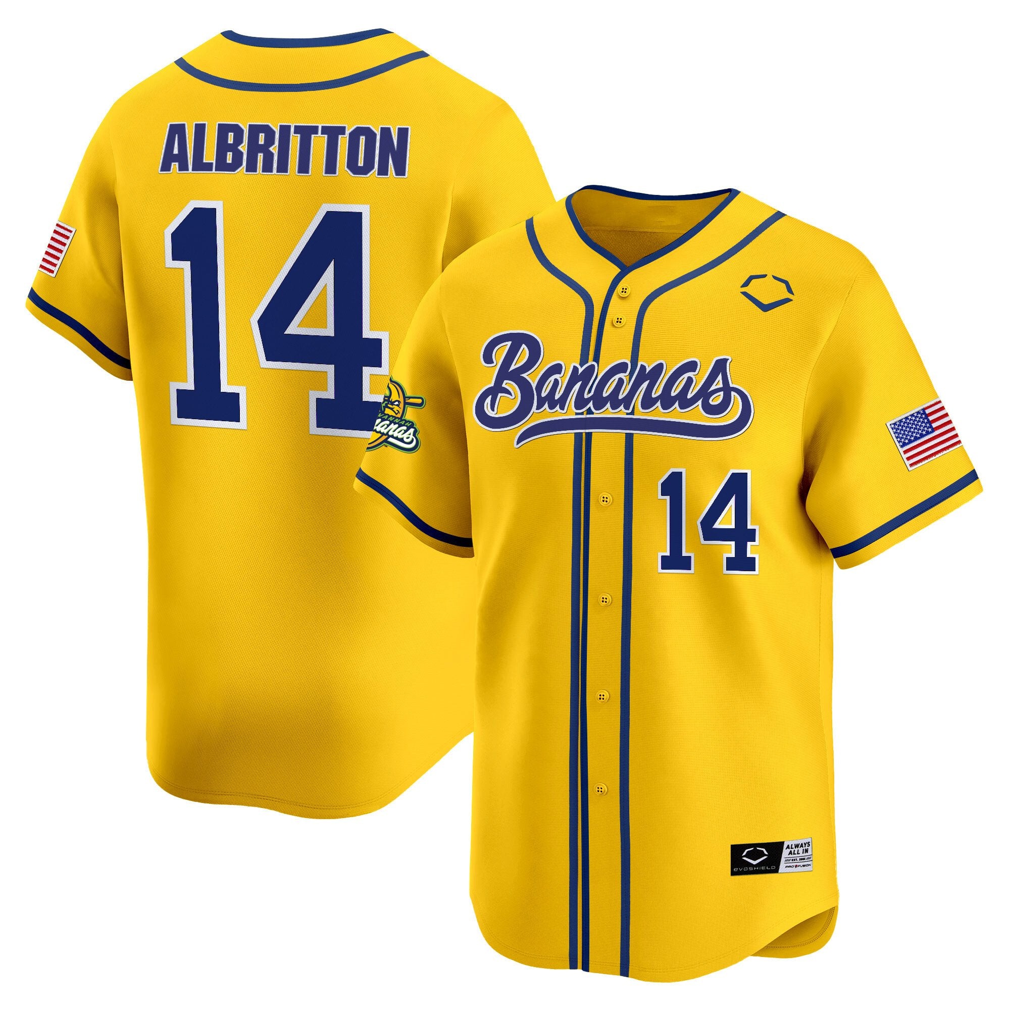 Men's Savannah Bananas Vapor Premier Limited Jersey - All stitched - Yellow, Dakota Albritton