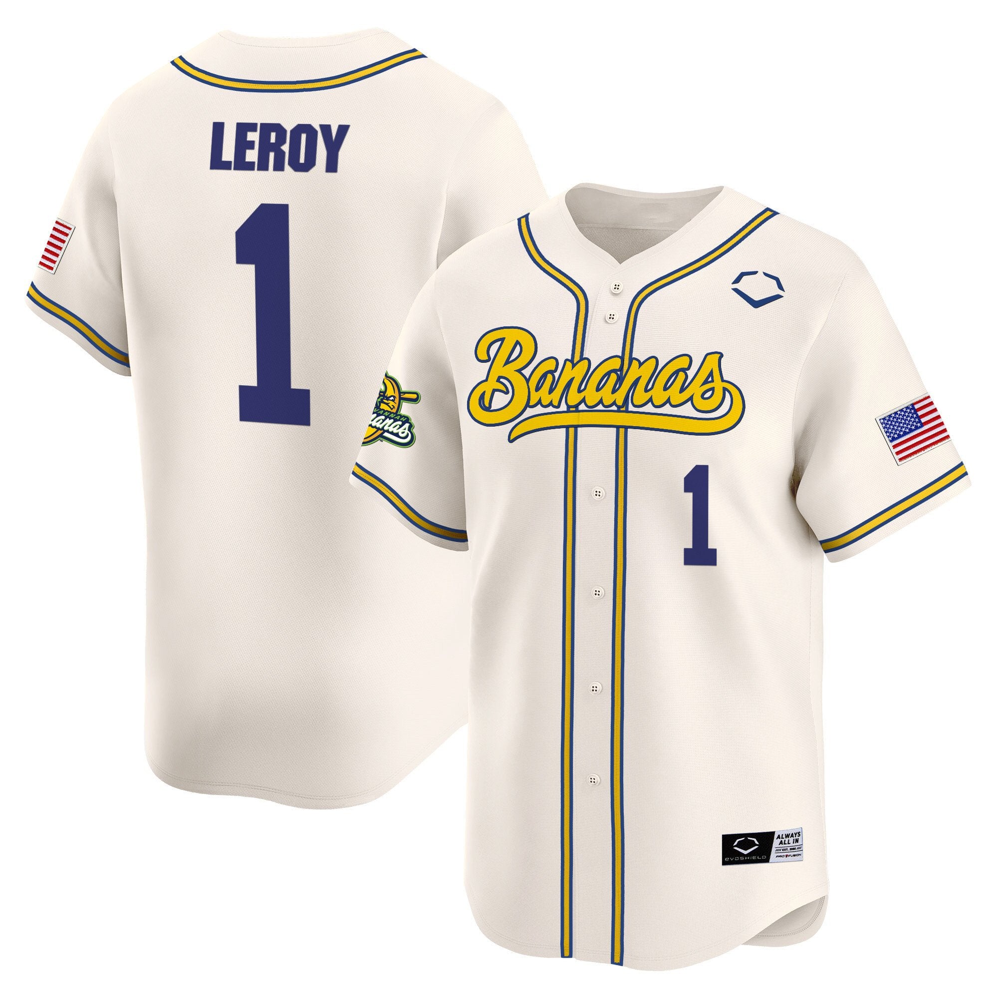 Men's Savannah Bananas Vapor Premier Limited Jersey - All stitched - Cream, Bill LeRoy