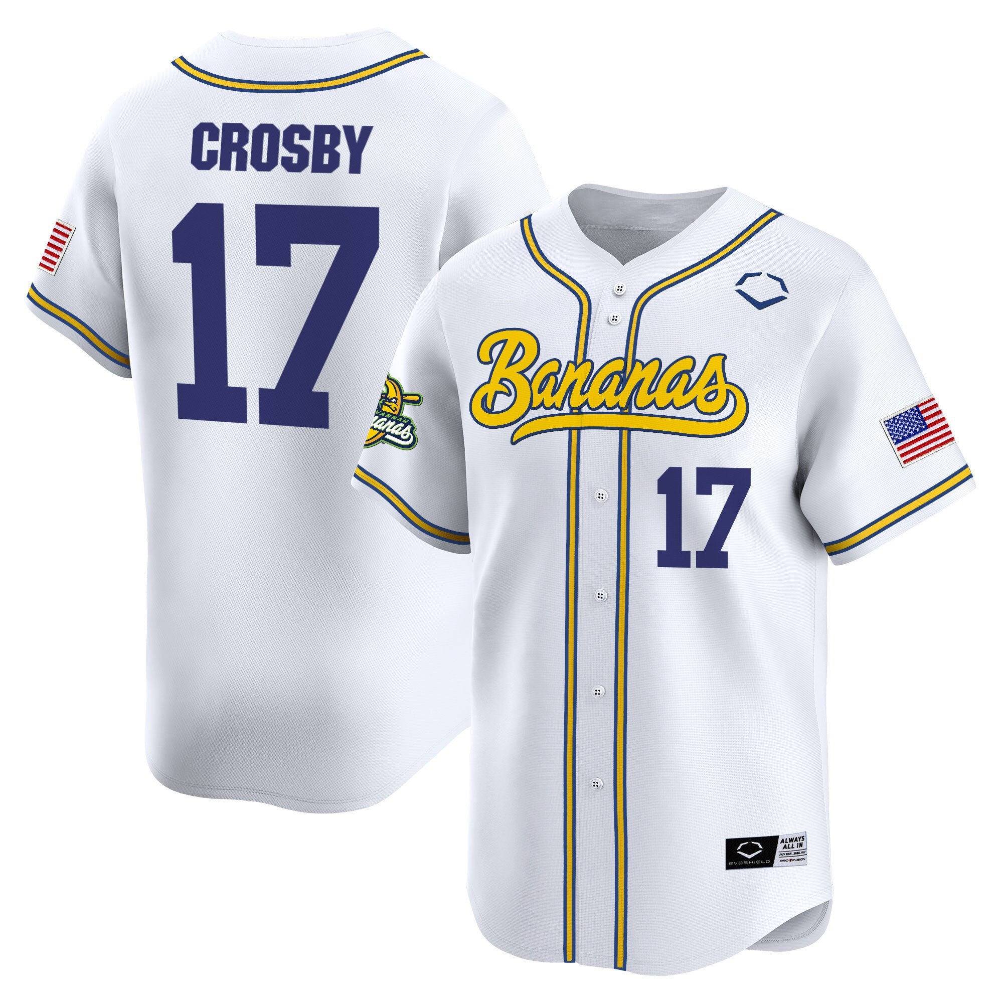 Men's Savannah Bananas Vapor Premier Limited Jersey - All stitched - White, Brandon Crosby