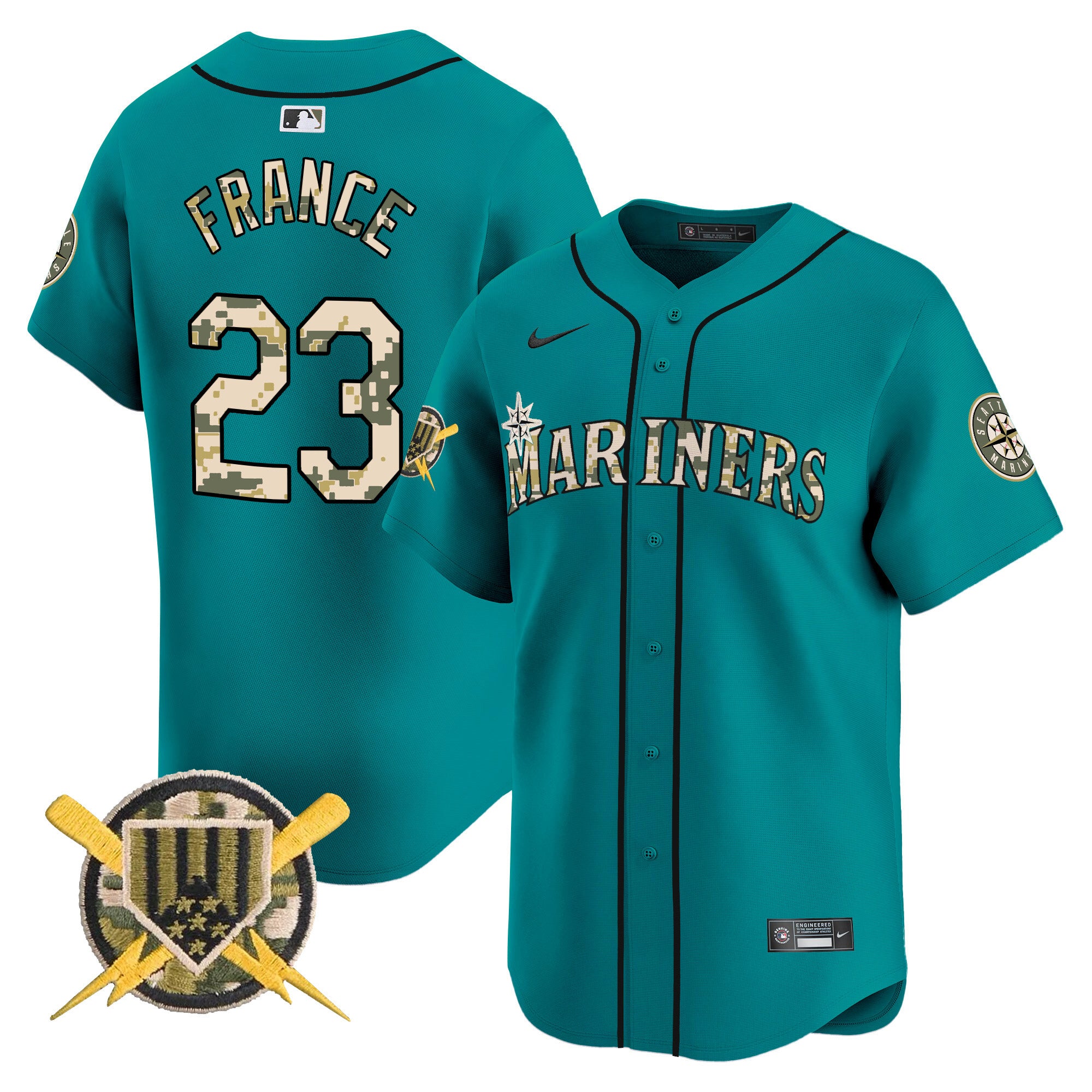 Men's Seattle Mariners Armed Forces Day Vapor Premier Limited Jersey - All Stitched - Aqua, Ty France