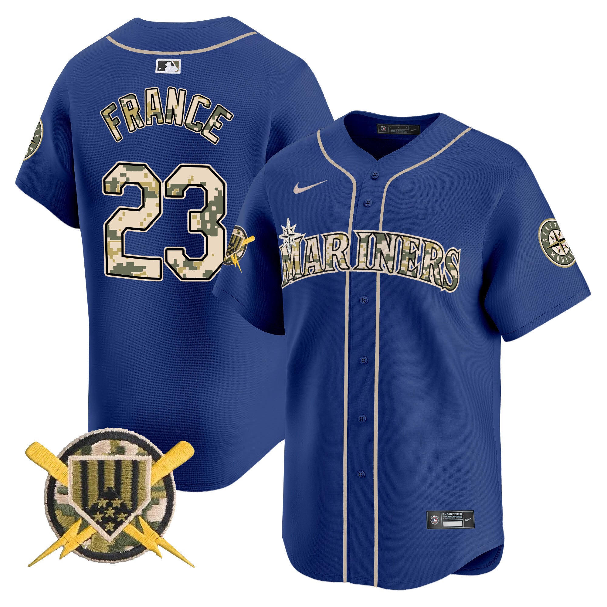 Men's Seattle Mariners Armed Forces Day Vapor Premier Limited Jersey - All Stitched - Royal, Ty France