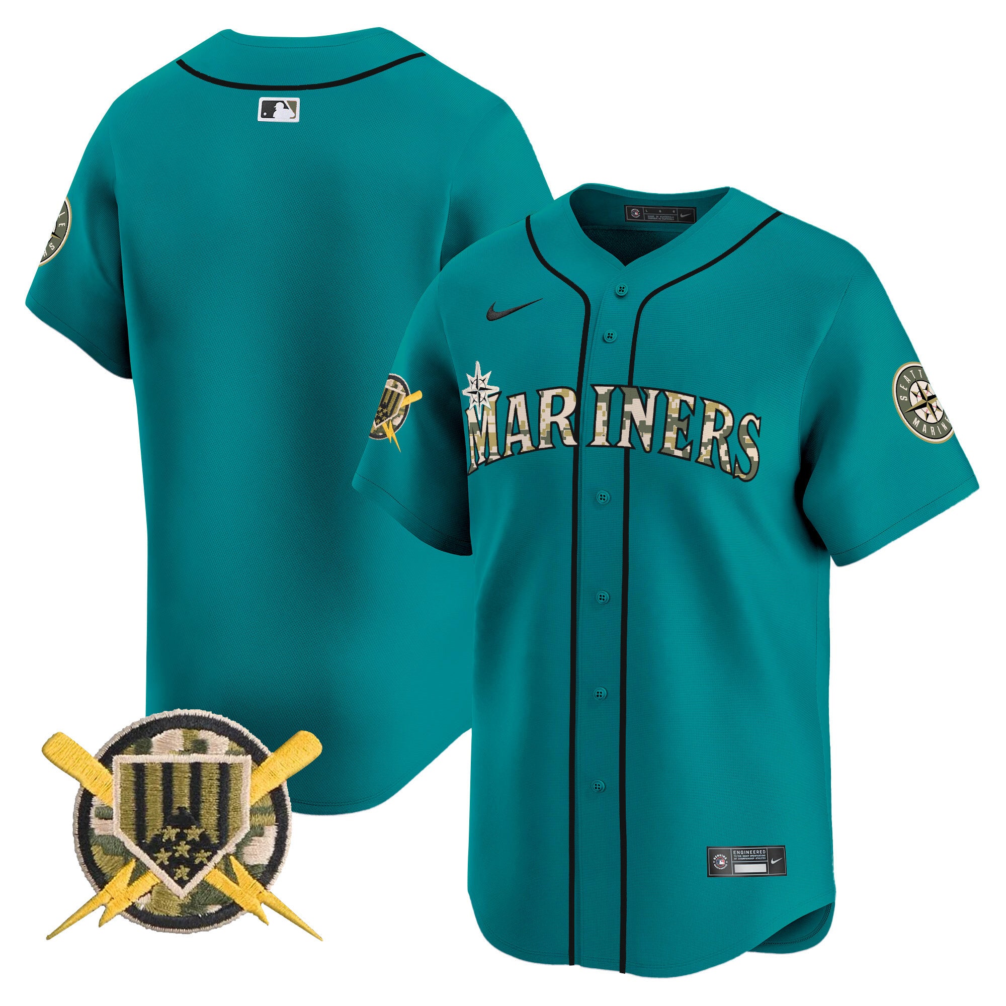 Men's Seattle Mariners Armed Forces Day Vapor Premier Limited Jersey - All Stitched - Aqua, Team