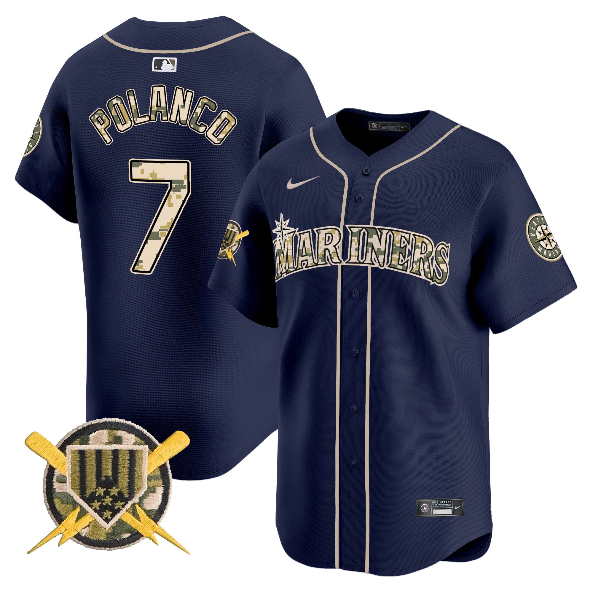Men's Seattle Mariners Armed Forces Day Vapor Premier Limited Jersey - All Stitched - Navy, Jorge Polanco