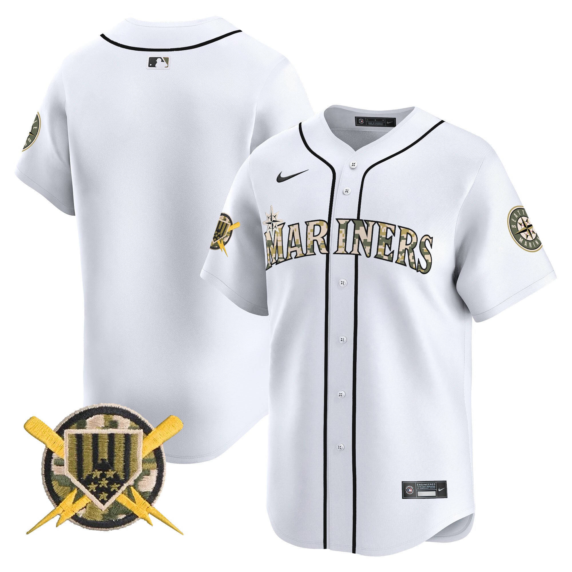 Men's Seattle Mariners Armed Forces Day Vapor Premier Limited Jersey - All Stitched - White, Team