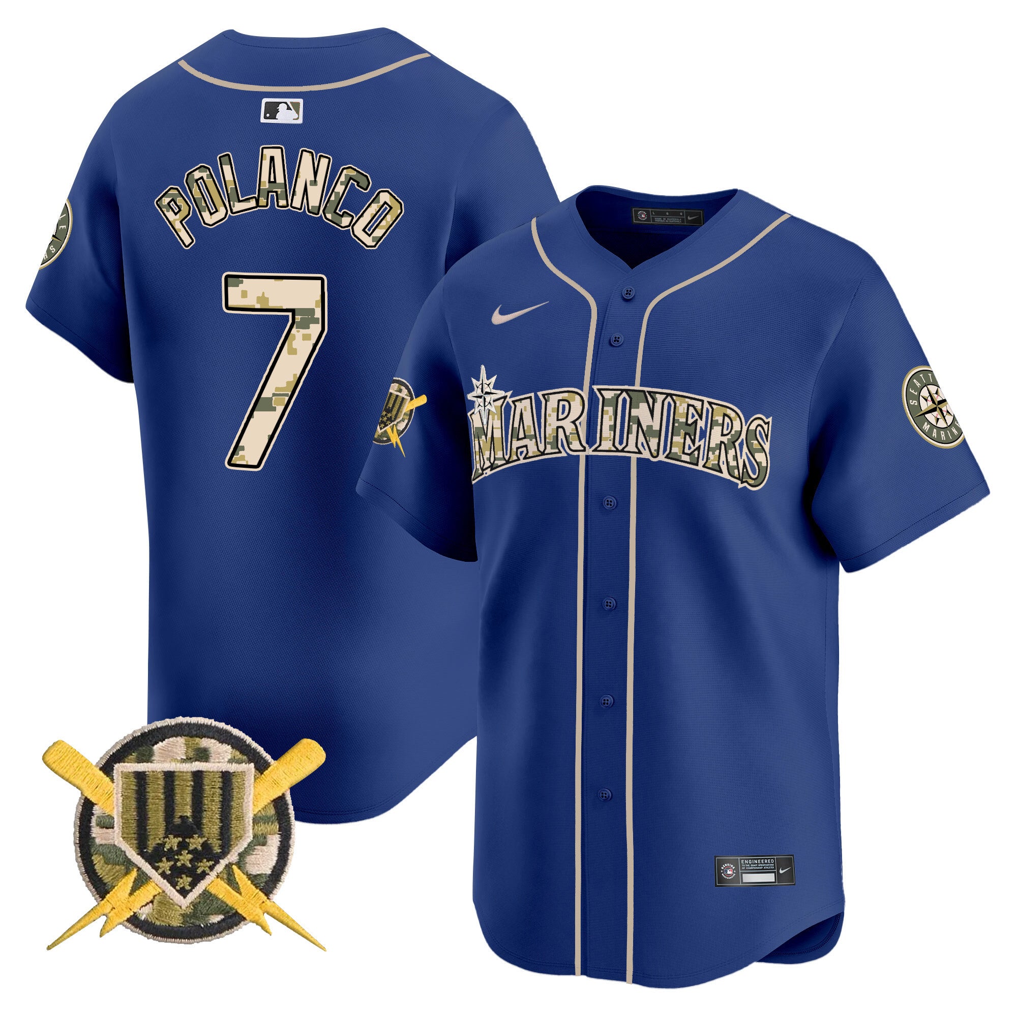 Men's Seattle Mariners Armed Forces Day Vapor Premier Limited Jersey - All Stitched - Royal, Jorge Polanco