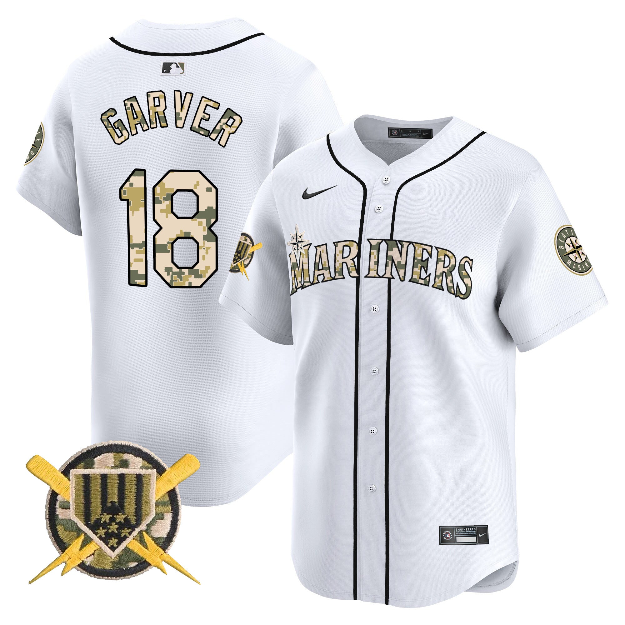 Men's Seattle Mariners Armed Forces Day Vapor Premier Limited Jersey - All Stitched - White, Mitch Garver