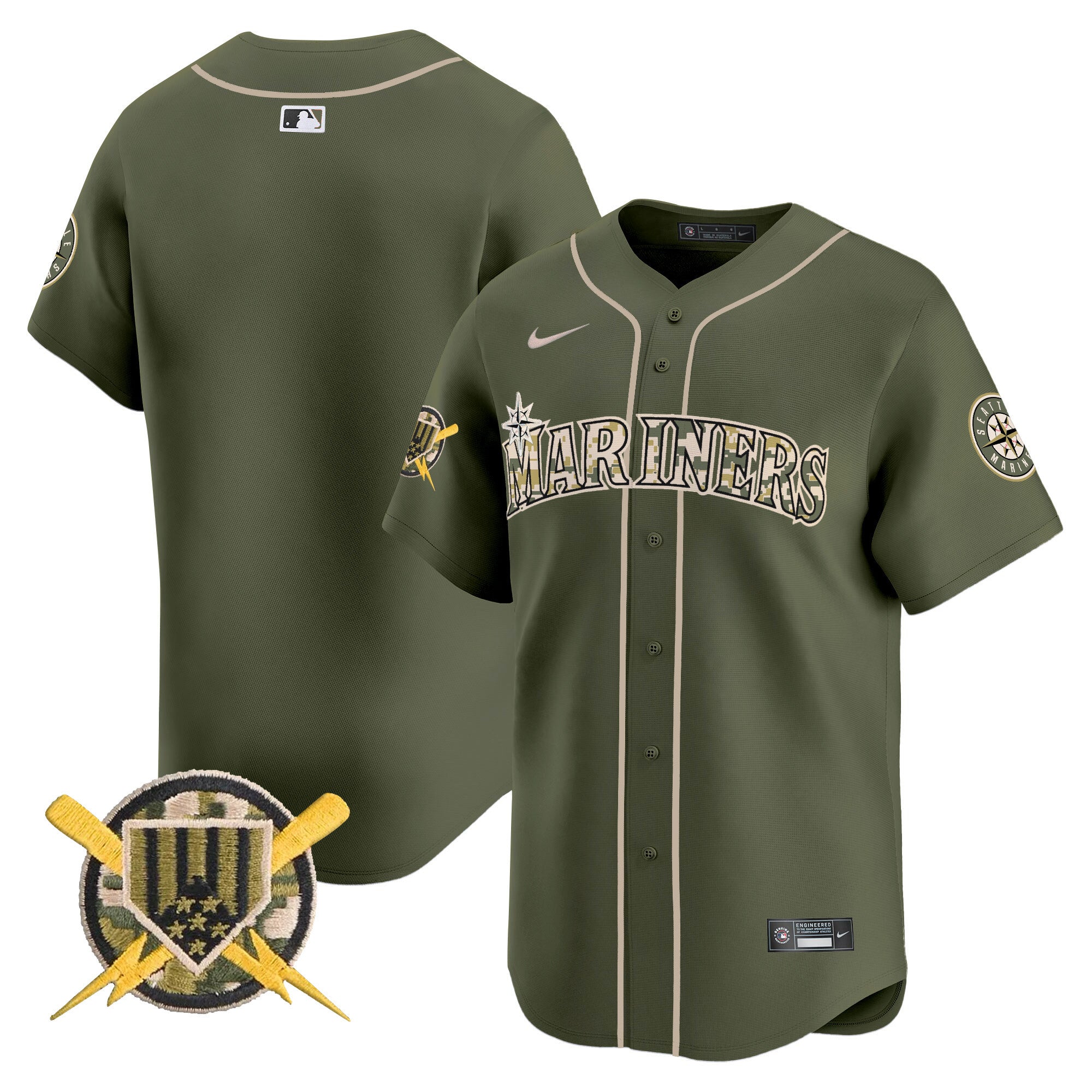 Men's Seattle Mariners Armed Forces Day Vapor Premier Limited Jersey - All Stitched - Green, Team