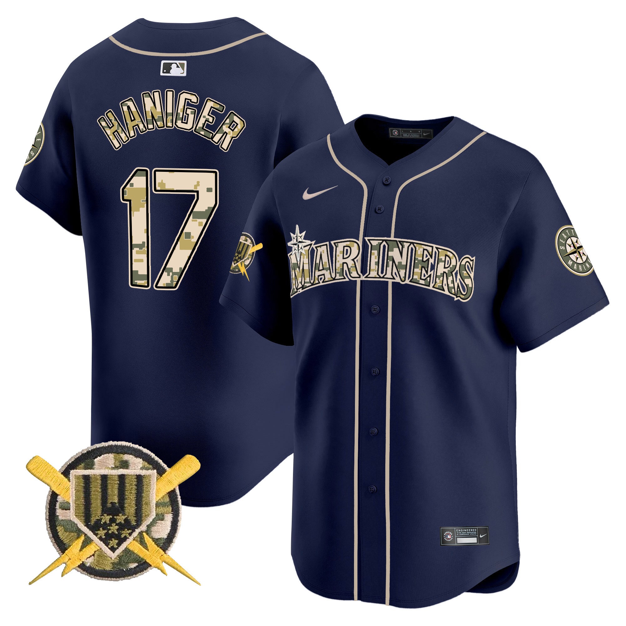 Men's Seattle Mariners Armed Forces Day Vapor Premier Limited Jersey - All Stitched - Navy, Mitch Haniger