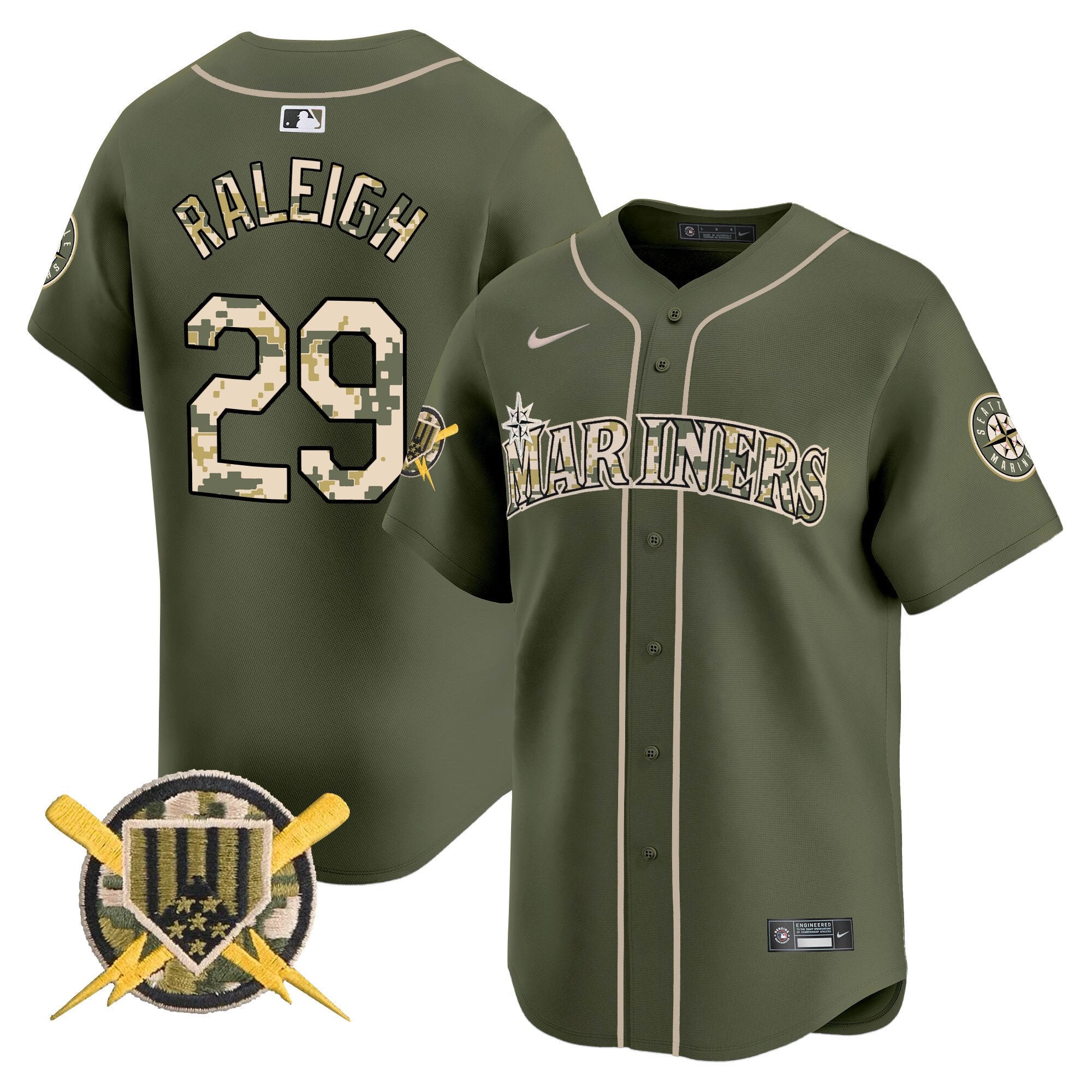 Men's Seattle Mariners Armed Forces Day Vapor Premier Limited Jersey - All Stitched - Green, Cal Raleigh