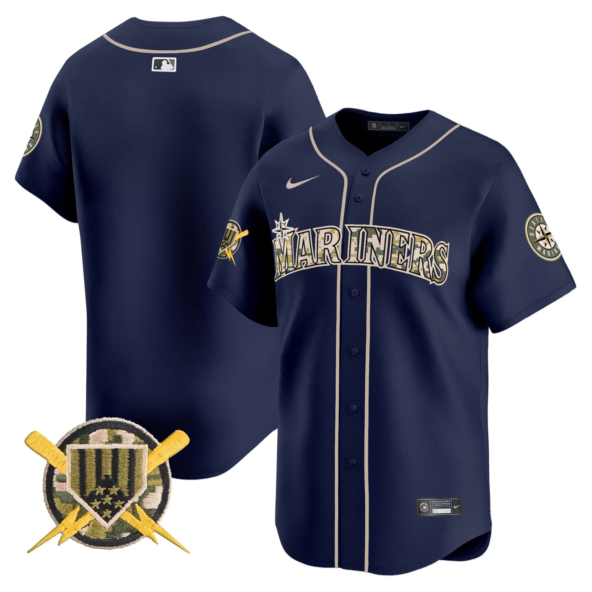 Men's Seattle Mariners Armed Forces Day Vapor Premier Limited Jersey - All Stitched - Navy, Team