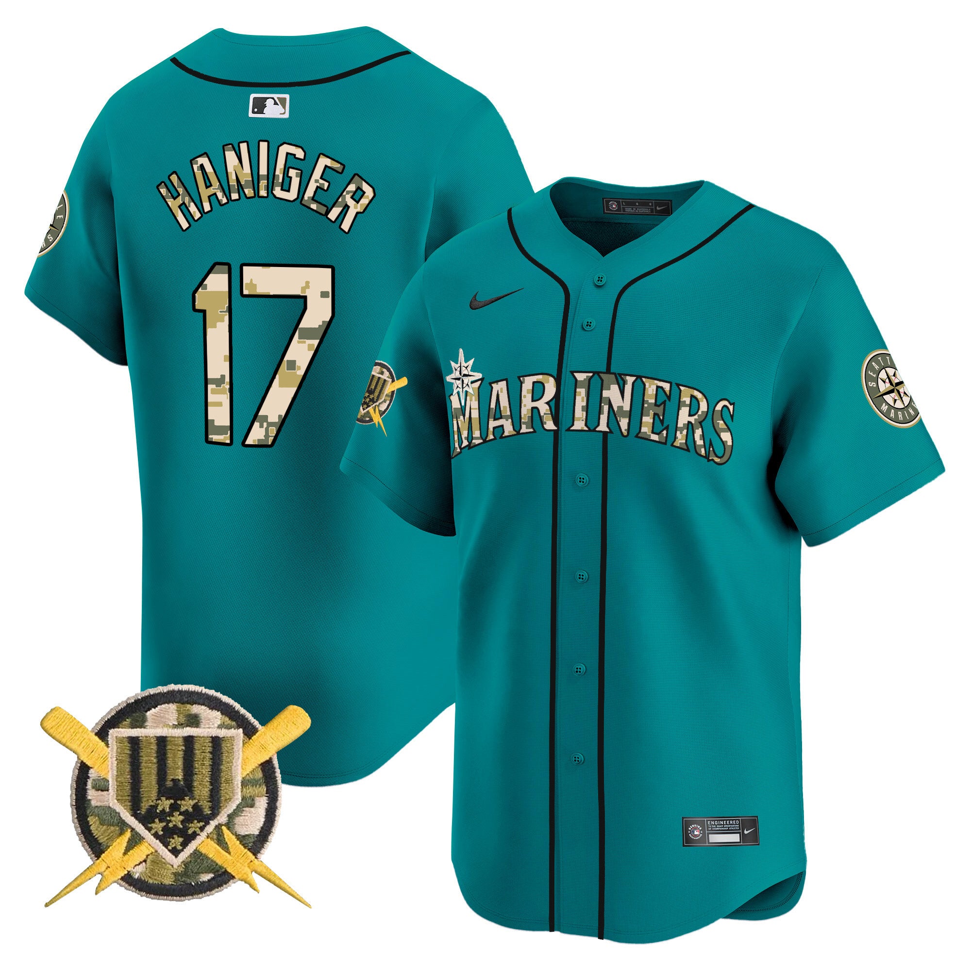 Men's Seattle Mariners Armed Forces Day Vapor Premier Limited Jersey - All Stitched - Aqua, Mitch Haniger