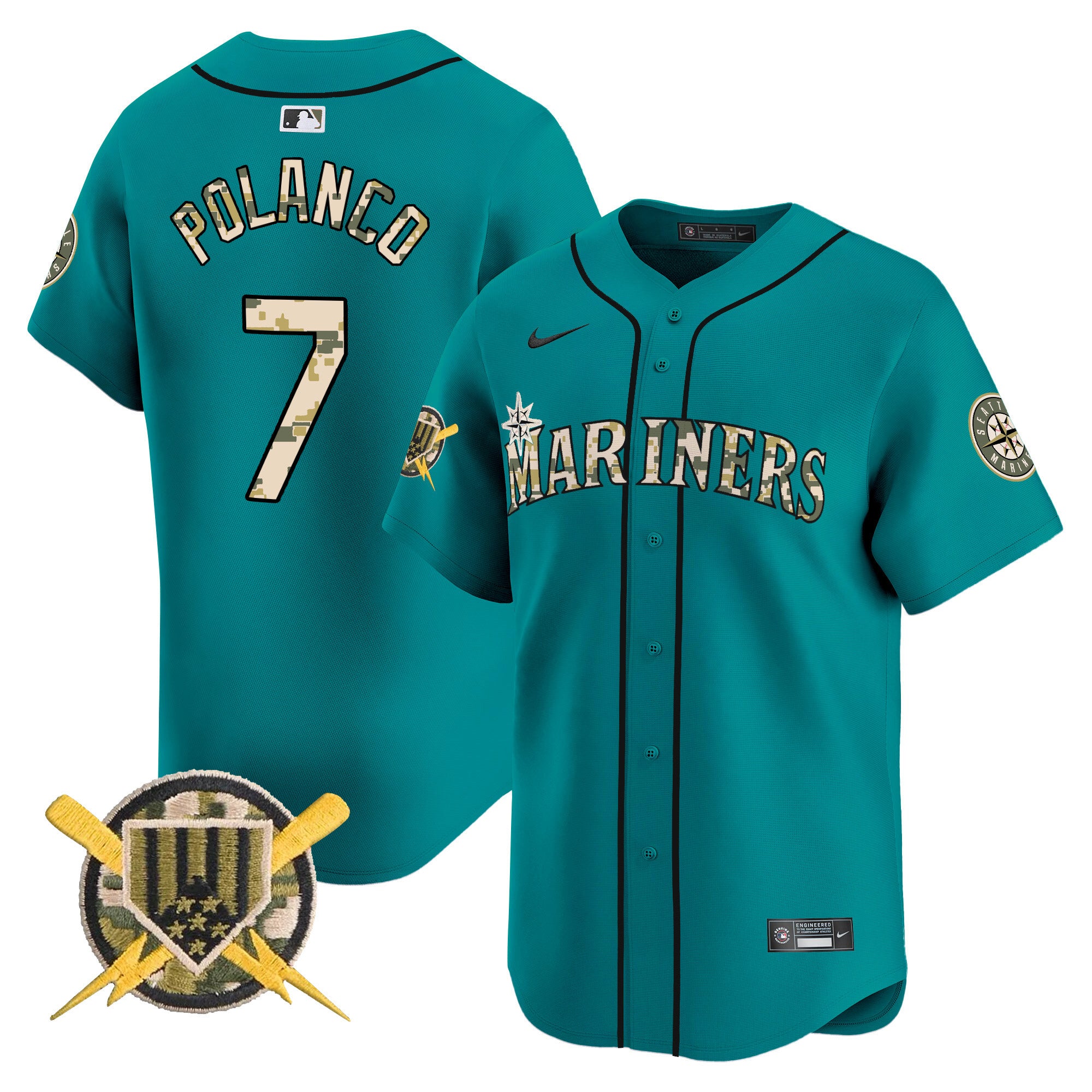 Men's Seattle Mariners Armed Forces Day Vapor Premier Limited Jersey - All Stitched - Aqua, Jorge Polanco
