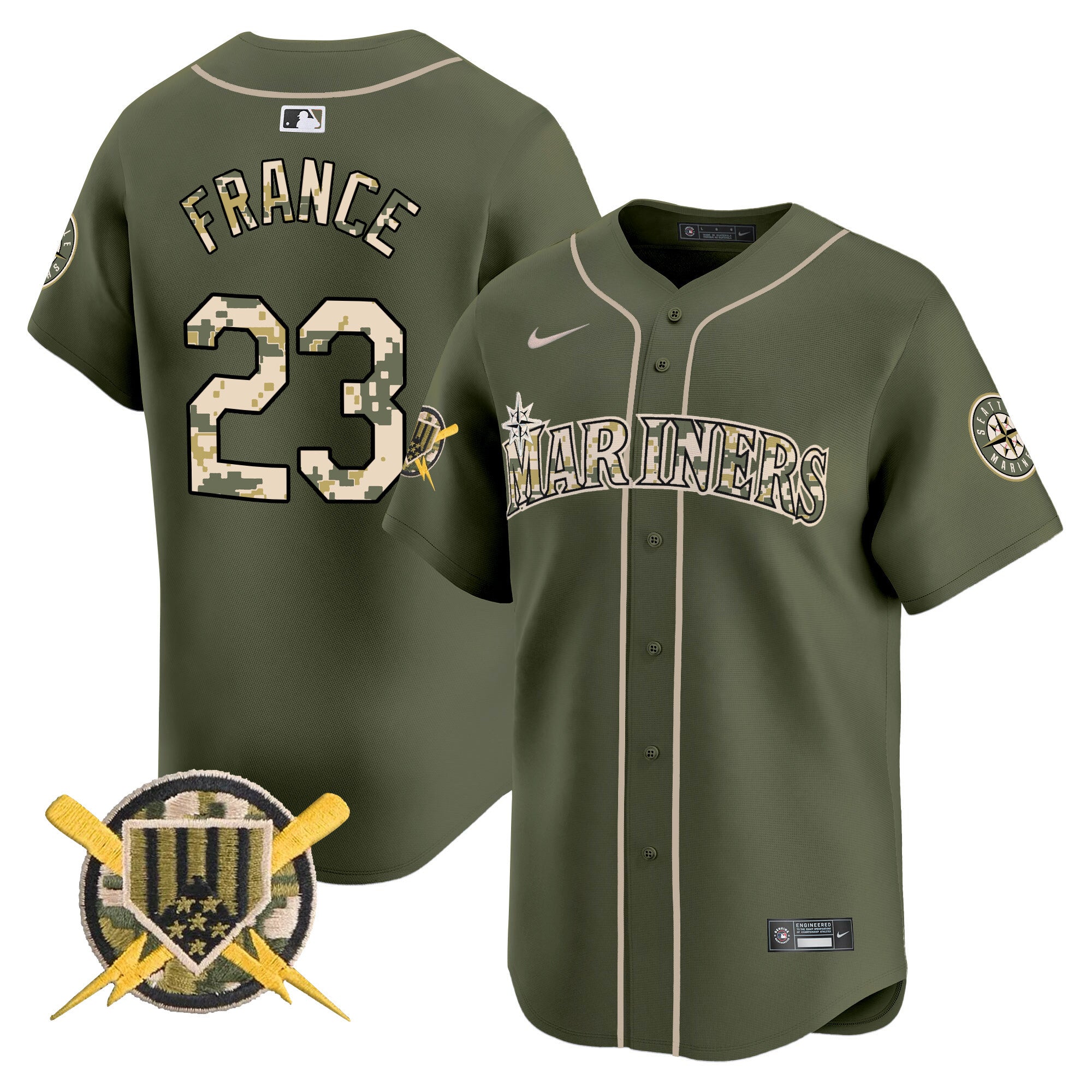 Men's Seattle Mariners Armed Forces Day Vapor Premier Limited Jersey - All Stitched - Green, Ty France