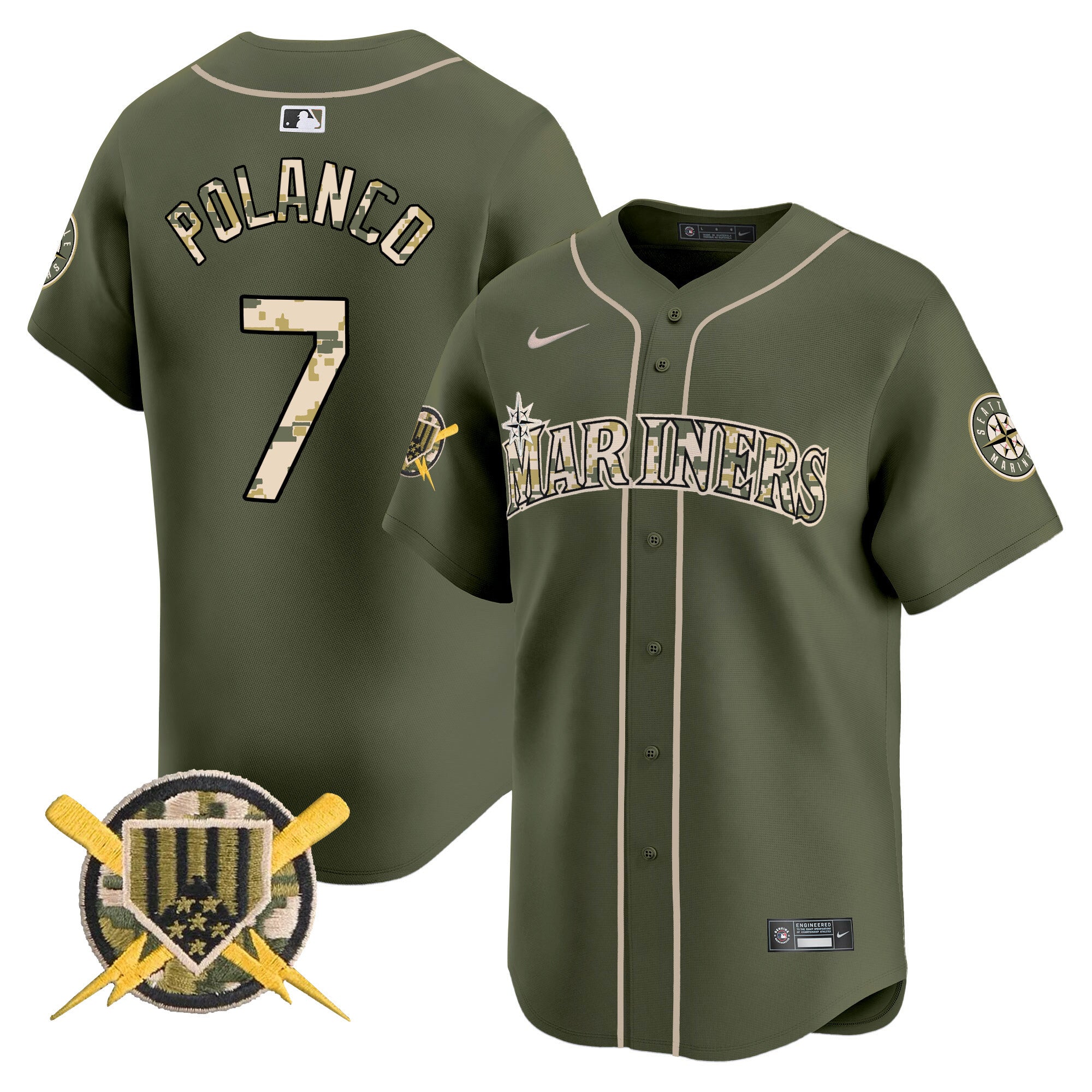 Men's Seattle Mariners Armed Forces Day Vapor Premier Limited Jersey - All Stitched - Green, Jorge Polanco