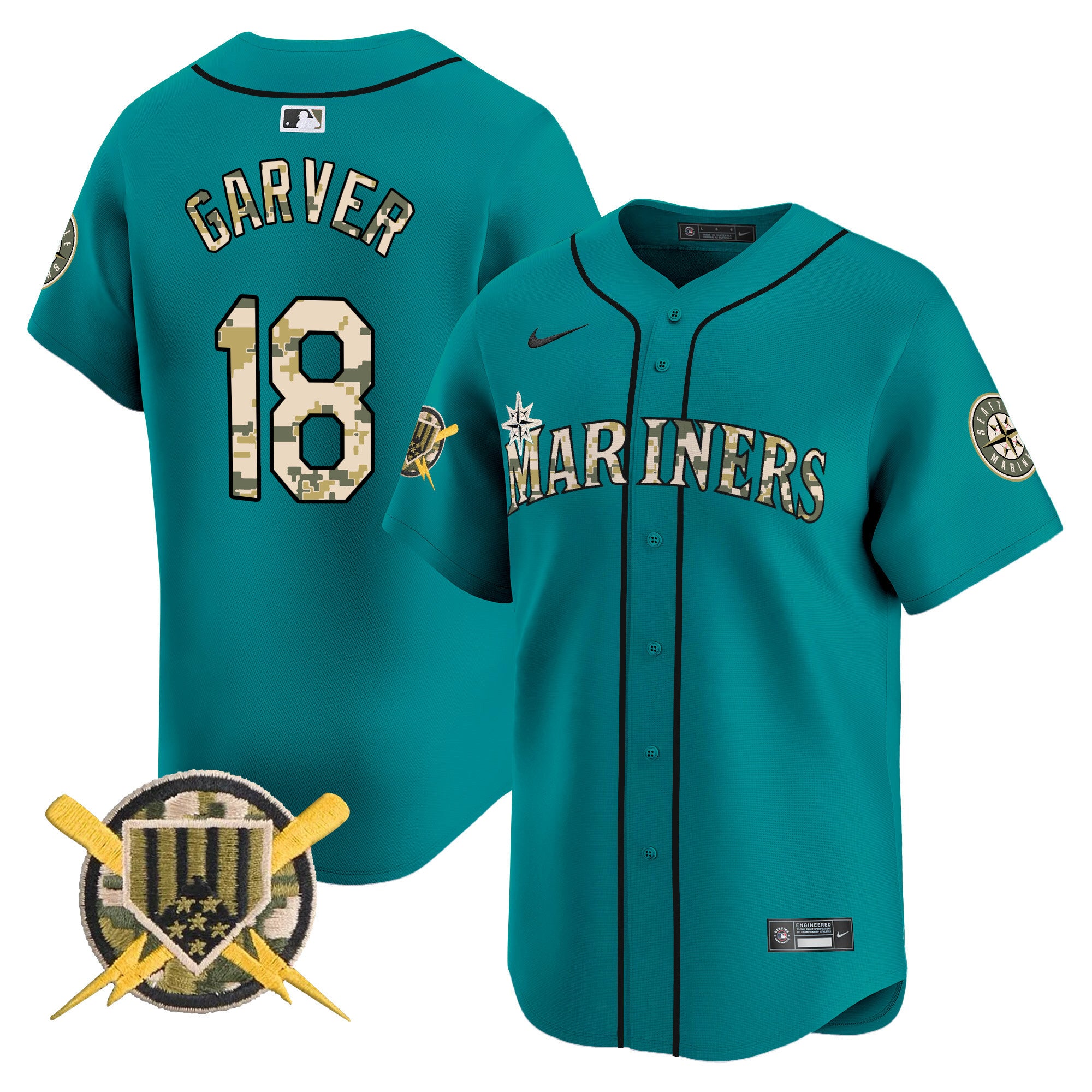 Men's Seattle Mariners Armed Forces Day Vapor Premier Limited Jersey - All Stitched - Aqua, Mitch Garver