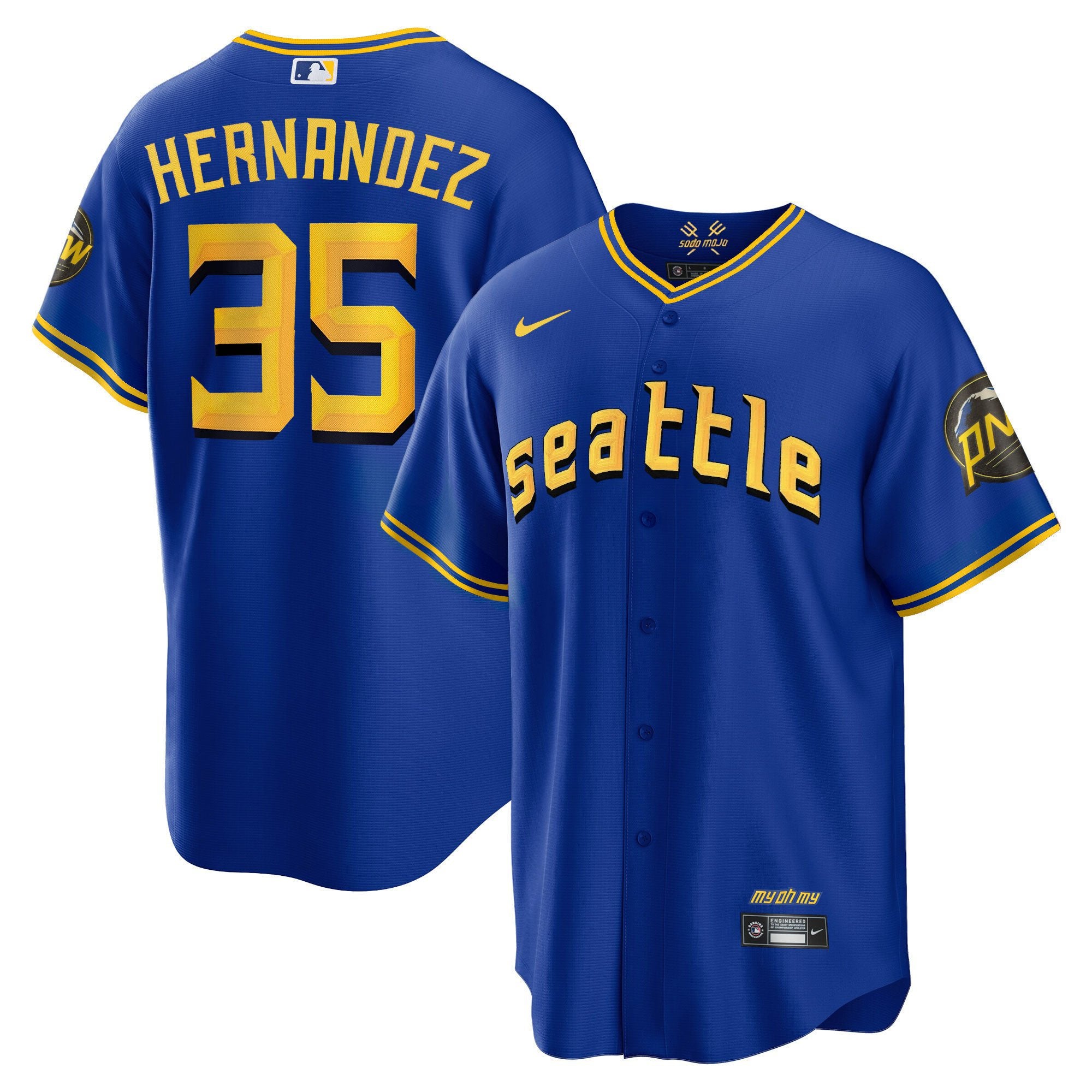 Men's Seattle Mariners City Connect Cool Base Jersey - All Stitched - Royal, Teoscar Hernandez