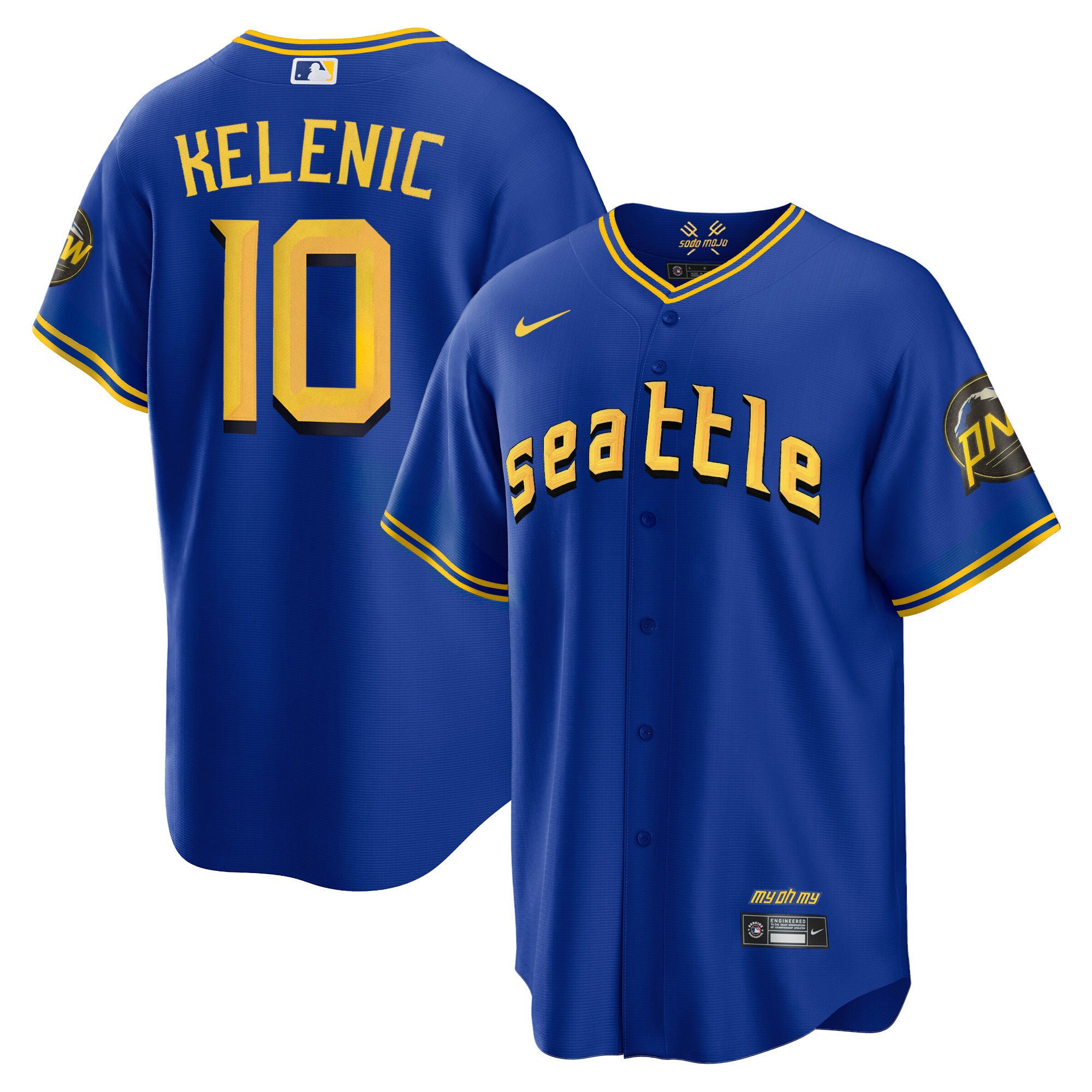 Men's Seattle Mariners City Connect Cool Base Jersey - All Stitched - Royal, Jarred Kelenic