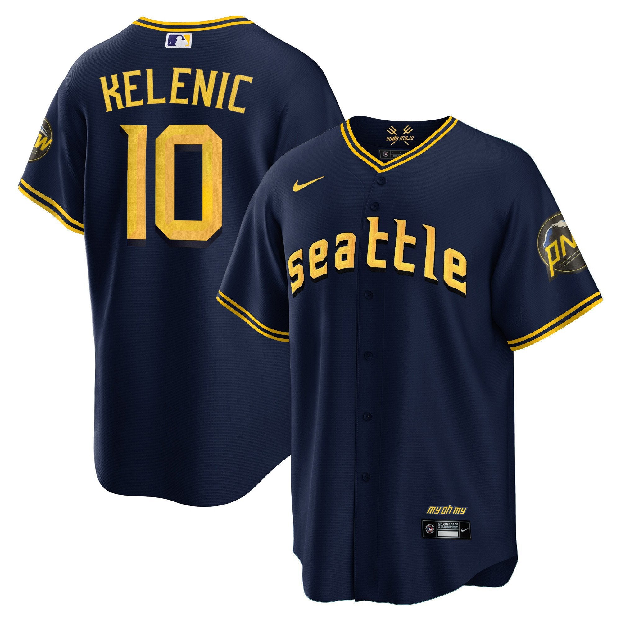Men's Seattle Mariners City Connect Cool Base Jersey - All Stitched - Navy, Jarred Kelenic