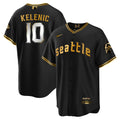 Men's Seattle Mariners City Connect Cool Base Jersey - All Stitched - Black Gold, Jarred Kelenic