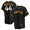 Men's Seattle Mariners City Connect Cool Base Jersey - All Stitched - Black Gold, Julio Rodríguez