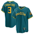 Men's Seattle Mariners City Connect Cool Base Jersey - All Stitched - Aqua, J.P. Crawford