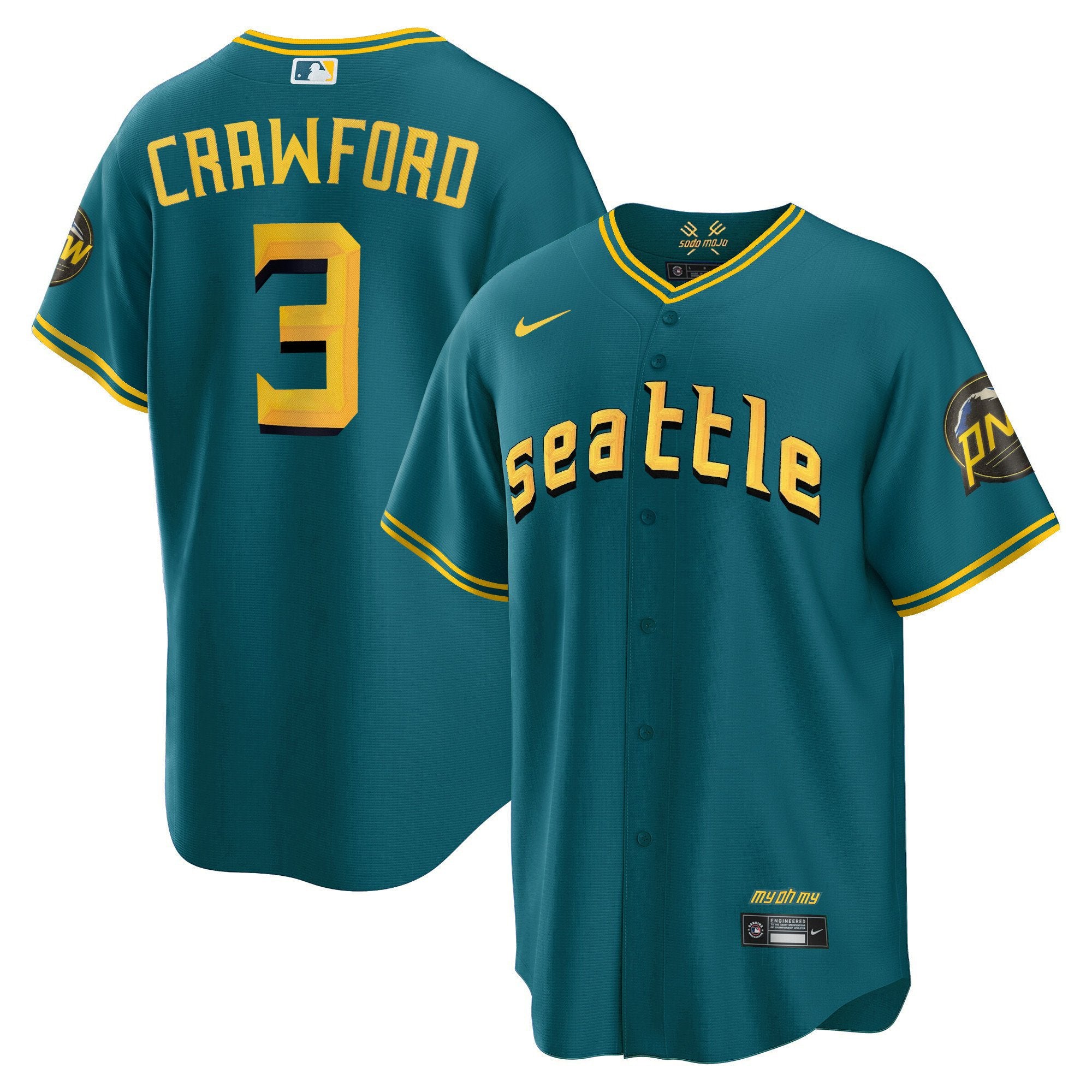 Men's Seattle Mariners City Connect Cool Base Jersey - All Stitched - Aqua, J.P. Crawford