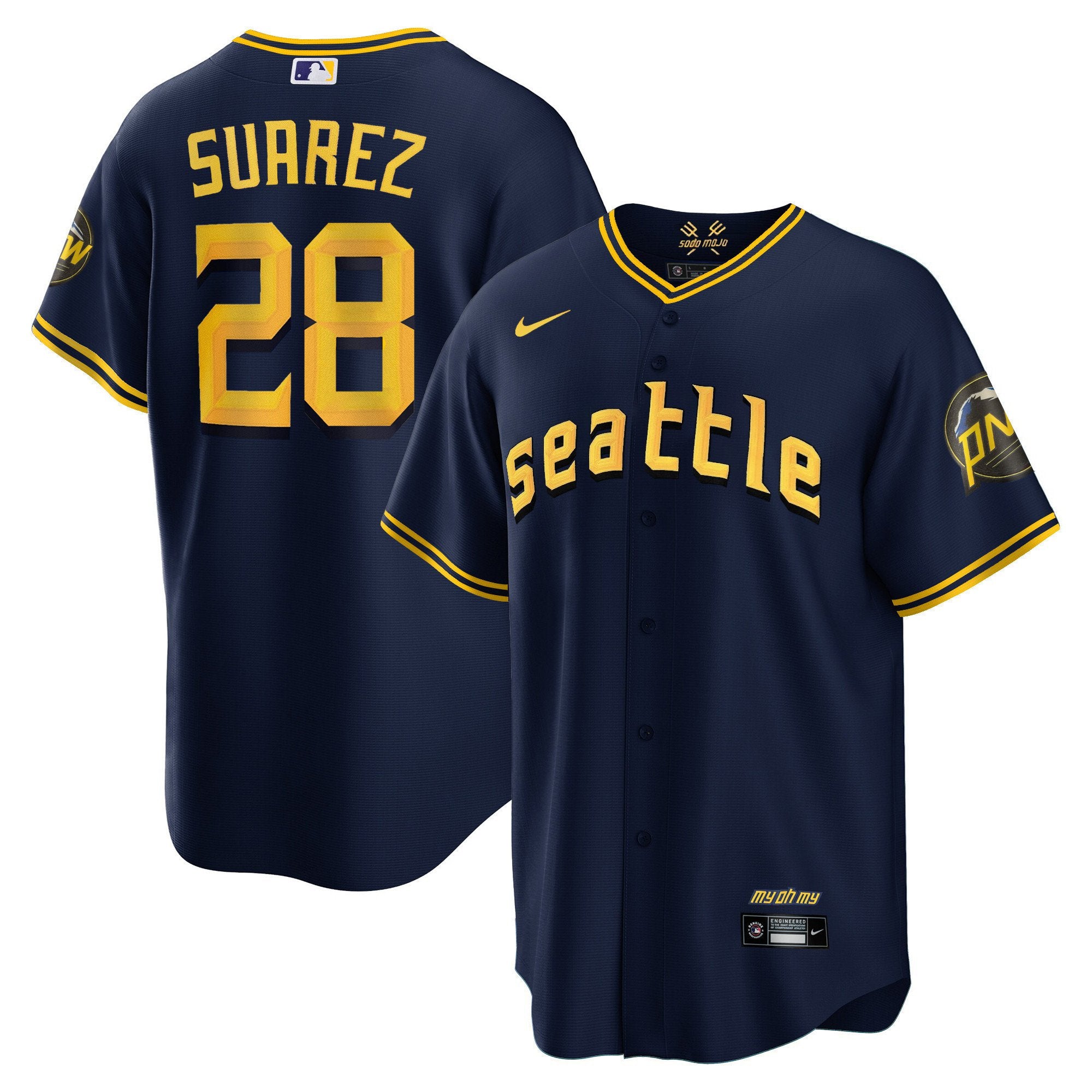 Men's Seattle Mariners City Connect Cool Base Jersey - All Stitched - Navy, Eugenio Suarez