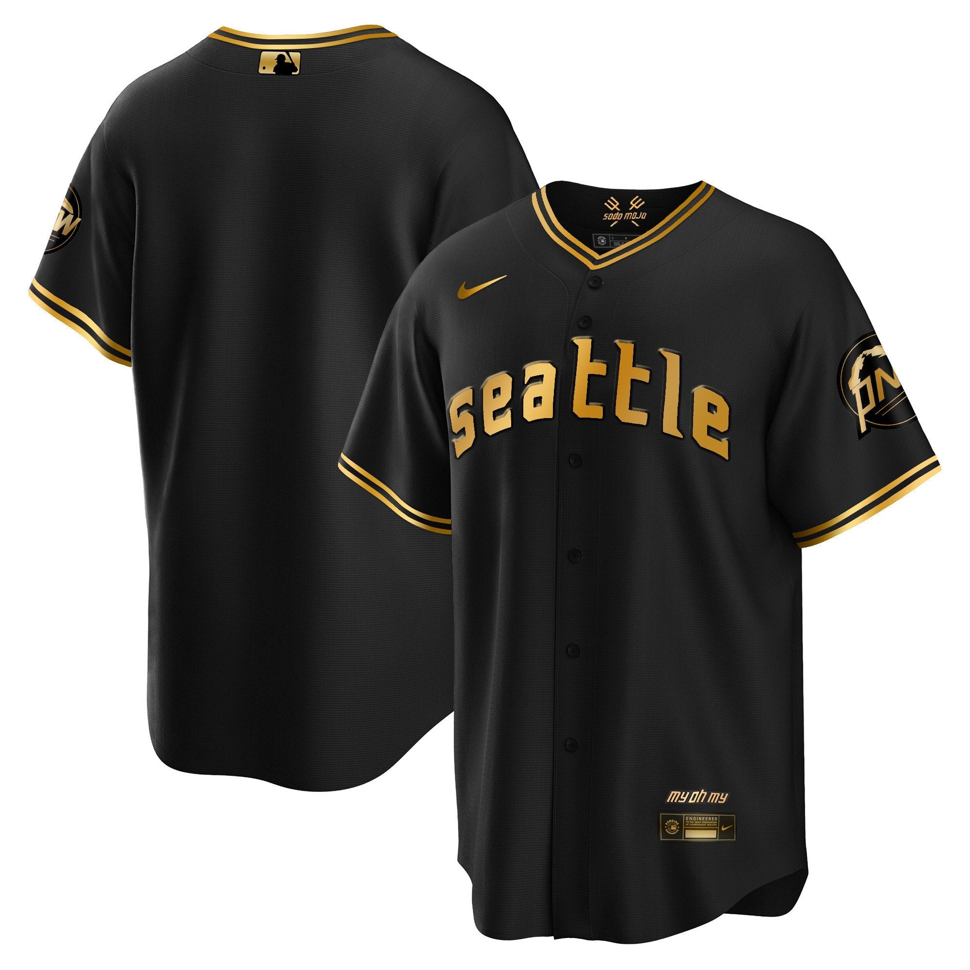 Men's Seattle Mariners City Connect Cool Base Jersey - All Stitched - Black Gold, Team