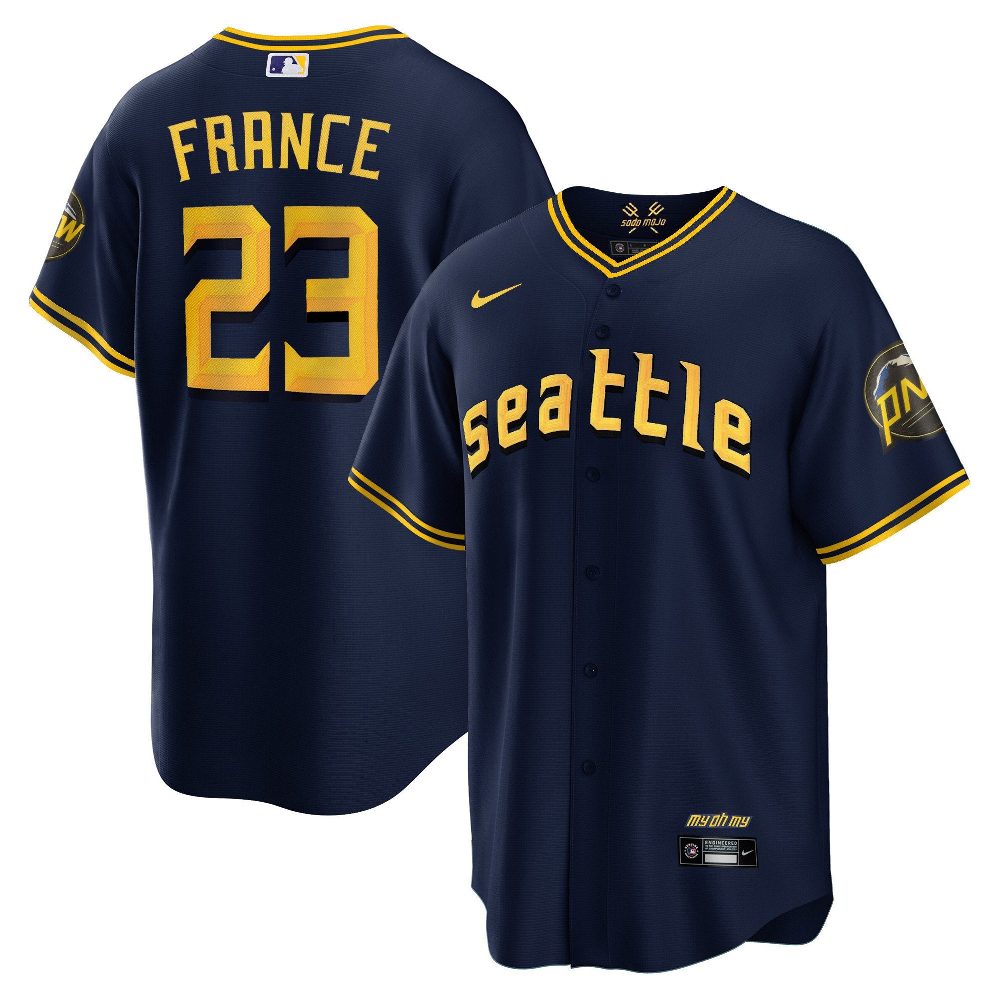 Men's Seattle Mariners City Connect Cool Base Jersey - All Stitched - Navy, Ty France