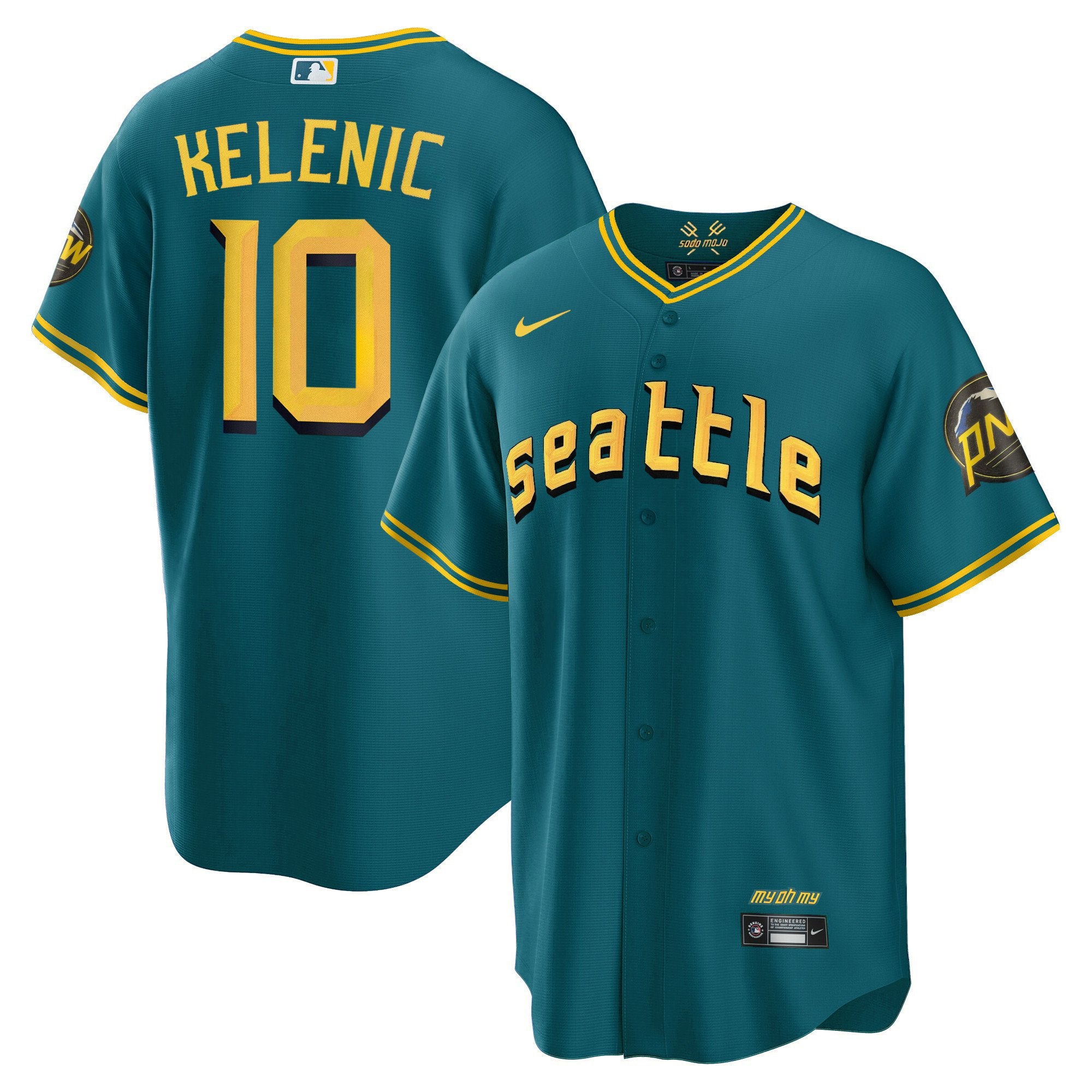 Men's Seattle Mariners City Connect Cool Base Jersey - All Stitched - Aqua, Jarred Kelenic