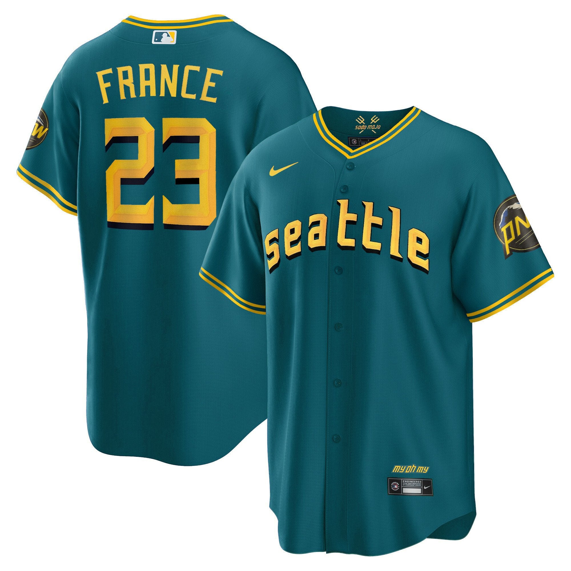 Men's Seattle Mariners City Connect Cool Base Jersey - All Stitched - Aqua, Ty France