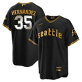 Men's Seattle Mariners City Connect Cool Base Jersey - All Stitched - Black Gold, Teoscar Hernandez