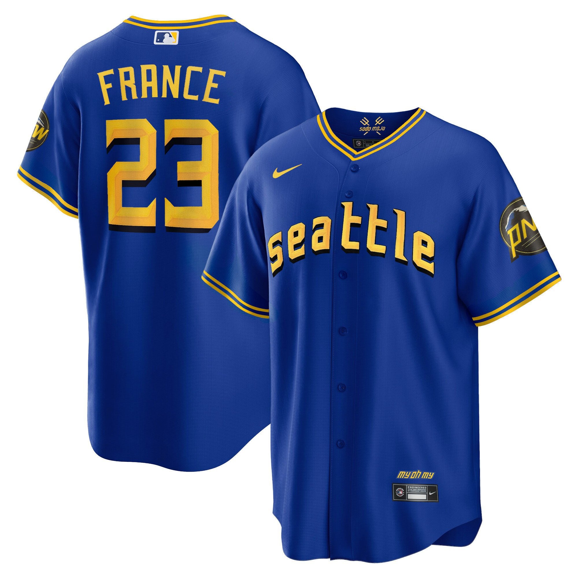 Men's Seattle Mariners City Connect Cool Base Jersey - All Stitched - Royal, Ty France