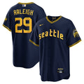 Men's Seattle Mariners City Connect Cool Base Jersey - All Stitched - Navy, Cal Raleigh