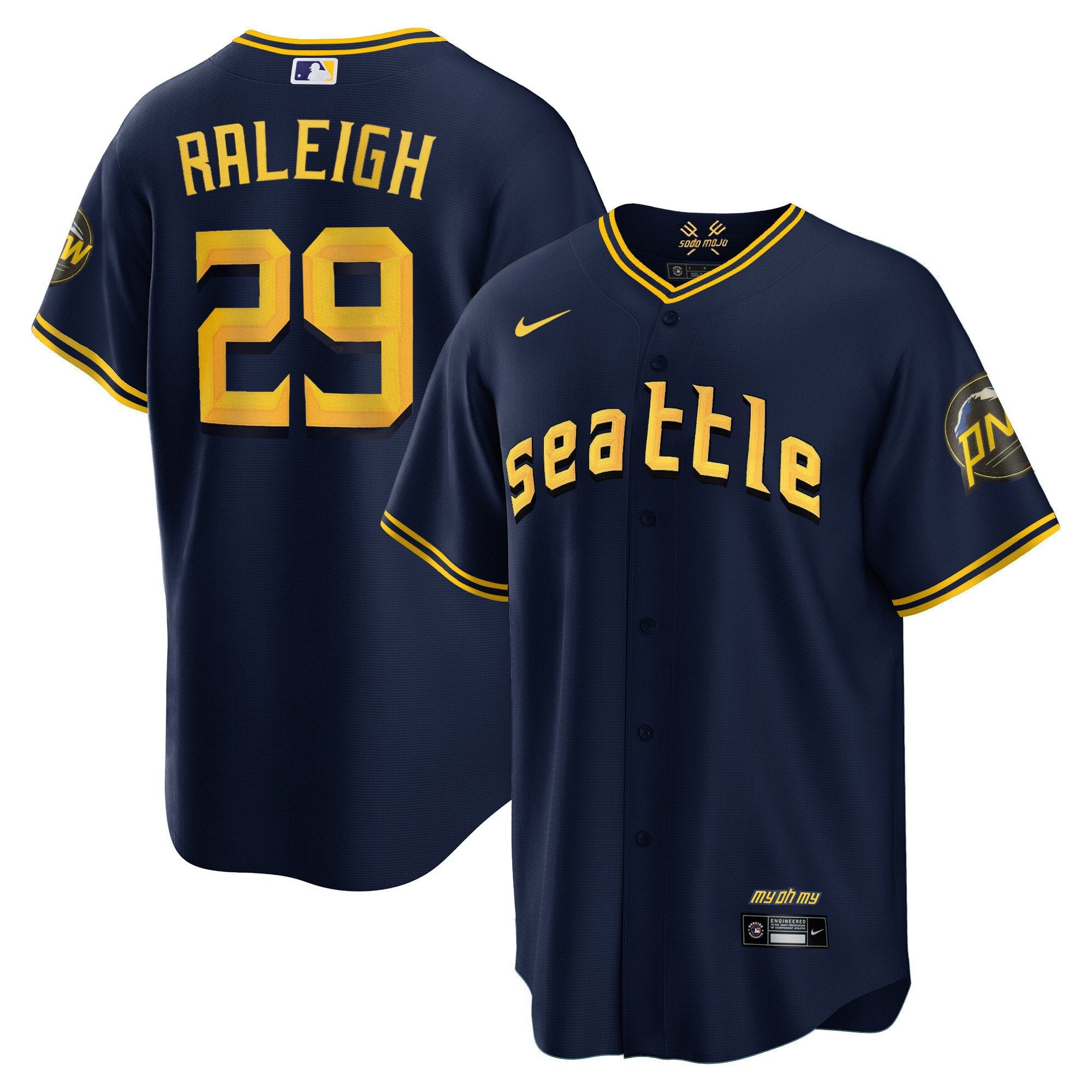 Men's Seattle Mariners City Connect Cool Base Jersey - All Stitched - Navy, Cal Raleigh