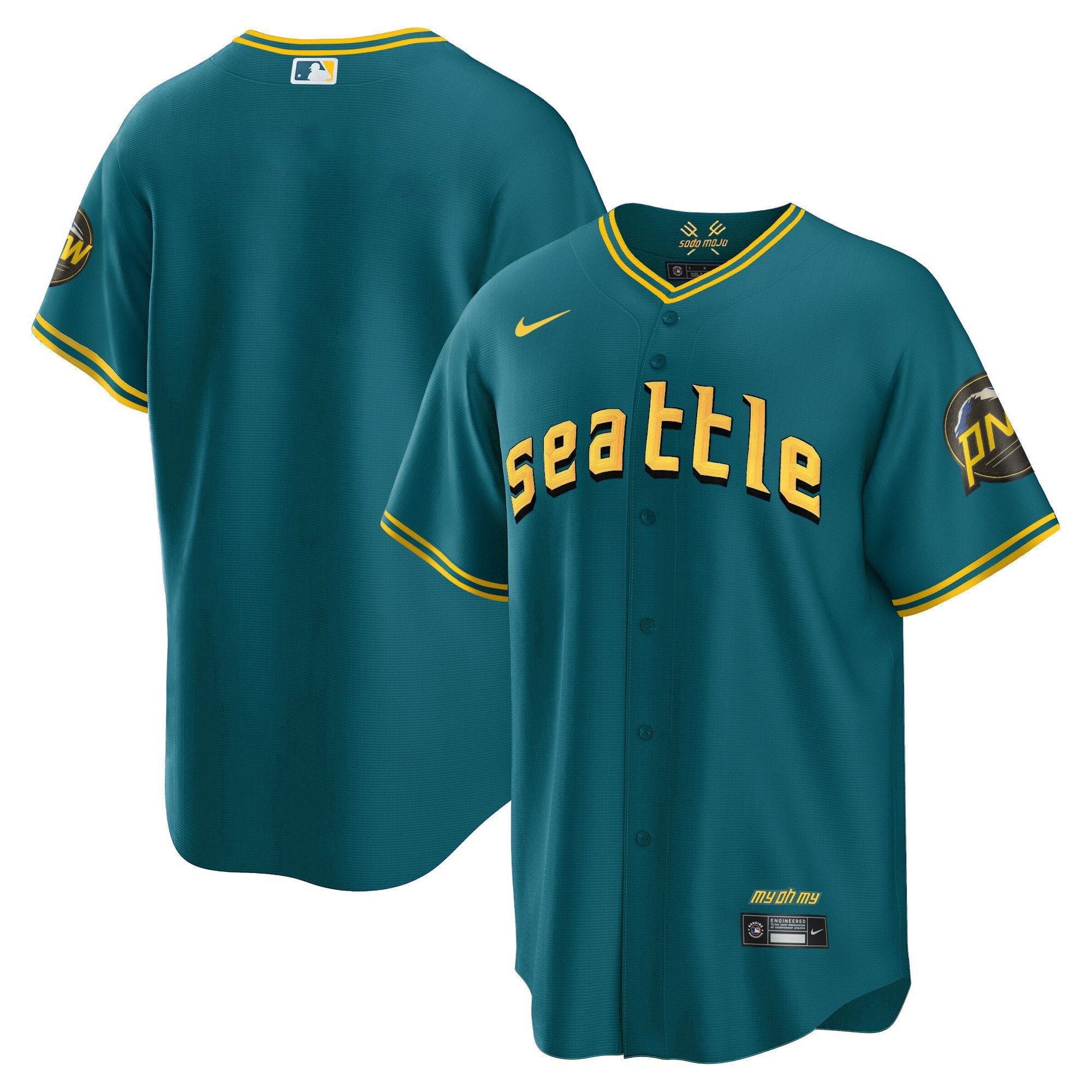 Men's Seattle Mariners City Connect Cool Base Jersey - All Stitched - Aqua, Team