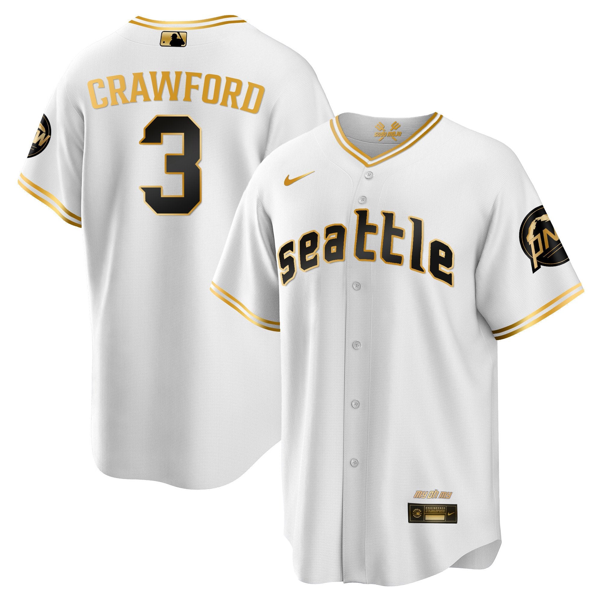 Men's Seattle Mariners City Connect Cool Base Jersey - All Stitched - White Gold, J.P. Crawford
