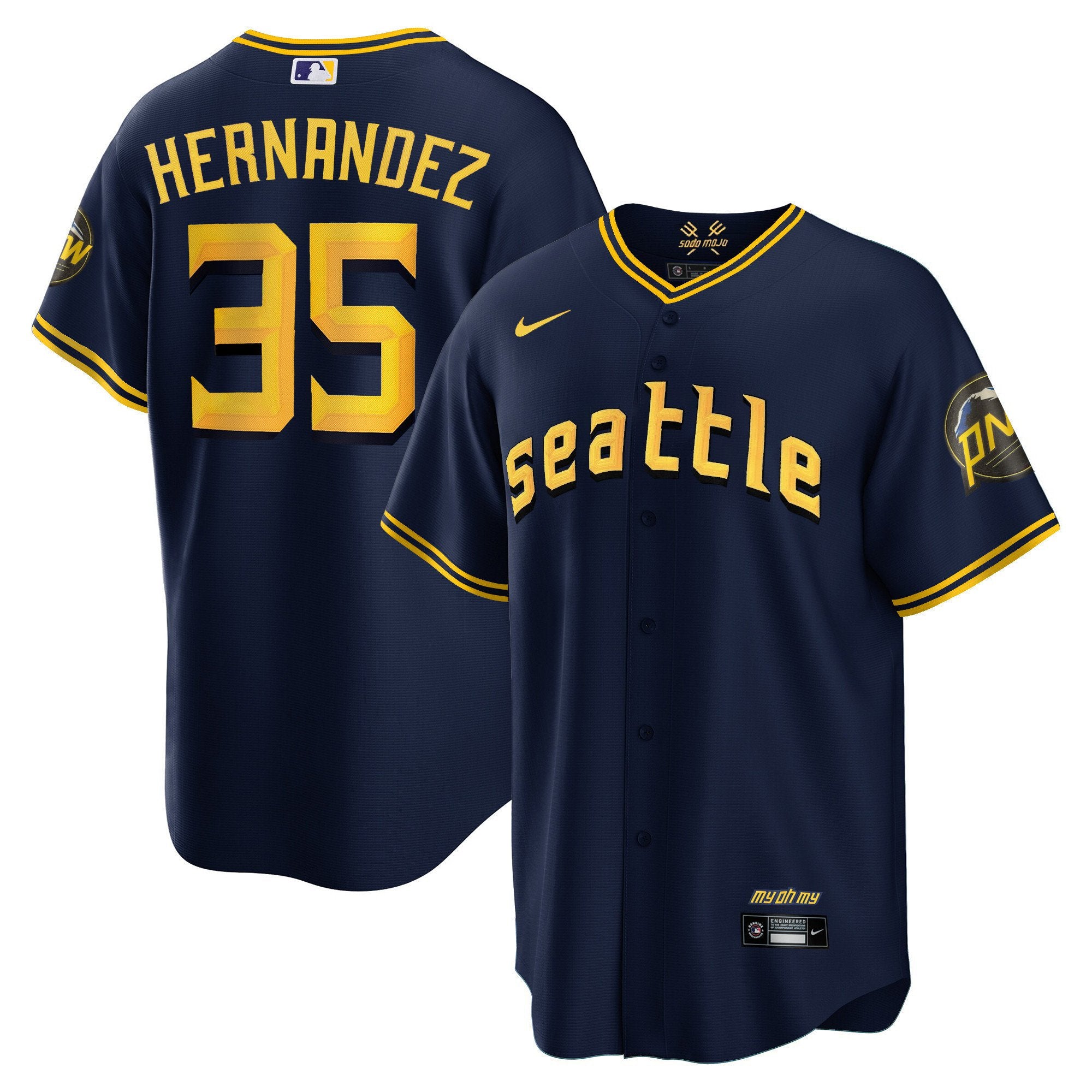 Men's Seattle Mariners City Connect Cool Base Jersey - All Stitched - Navy, Teoscar Hernandez