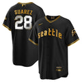 Men's Seattle Mariners City Connect Cool Base Jersey - All Stitched - Black Gold, Eugenio Suarez
