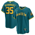 Men's Seattle Mariners City Connect Cool Base Jersey - All Stitched - Aqua, Teoscar Hernandez
