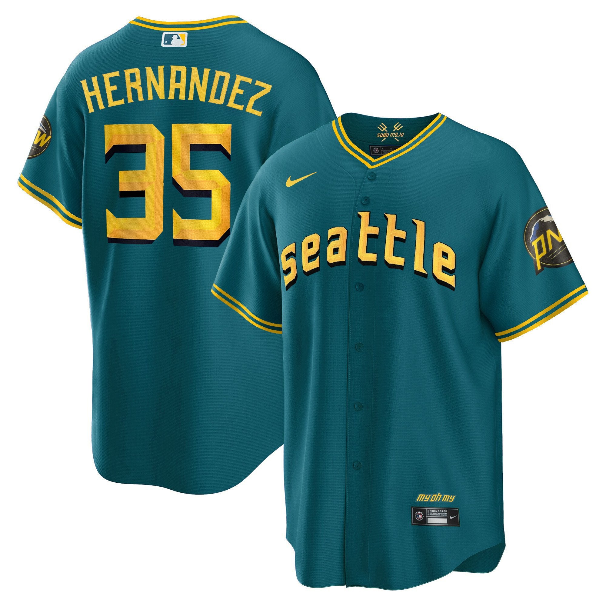 Men's Seattle Mariners City Connect Cool Base Jersey - All Stitched - Aqua, Teoscar Hernandez