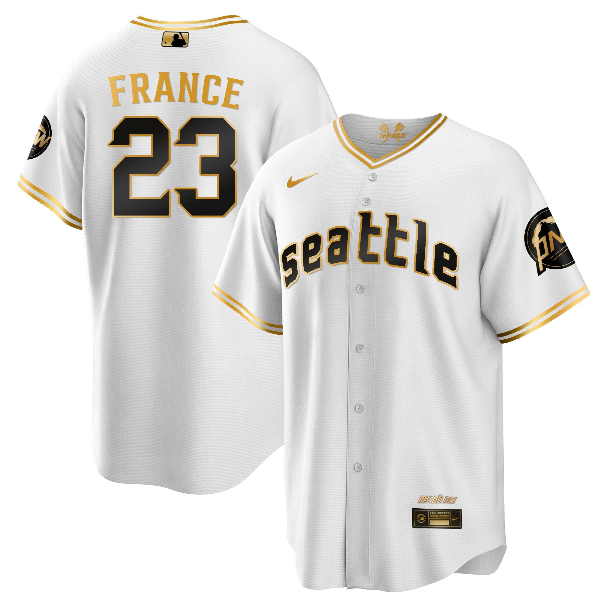 Men's Seattle Mariners City Connect Cool Base Jersey - All Stitched - White Gold, Ty France