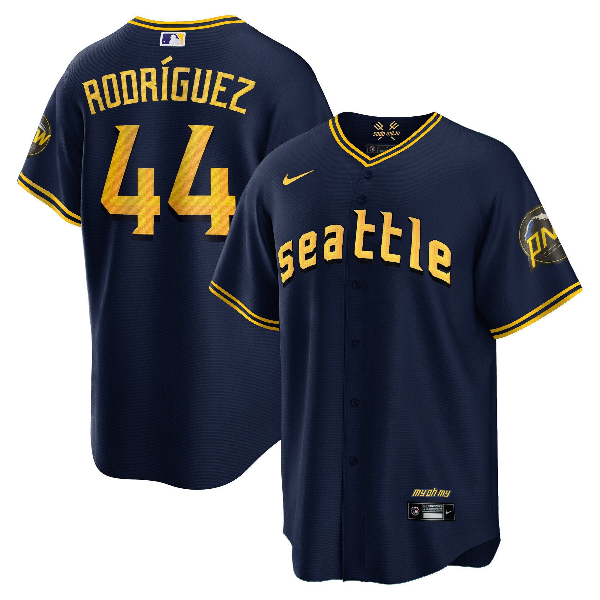 Men's Seattle Mariners City Connect Cool Base Jersey - All Stitched - Navy, Julio Rodríguez