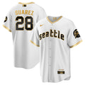 Men's Seattle Mariners City Connect Cool Base Jersey - All Stitched - White Gold, Eugenio Suarez