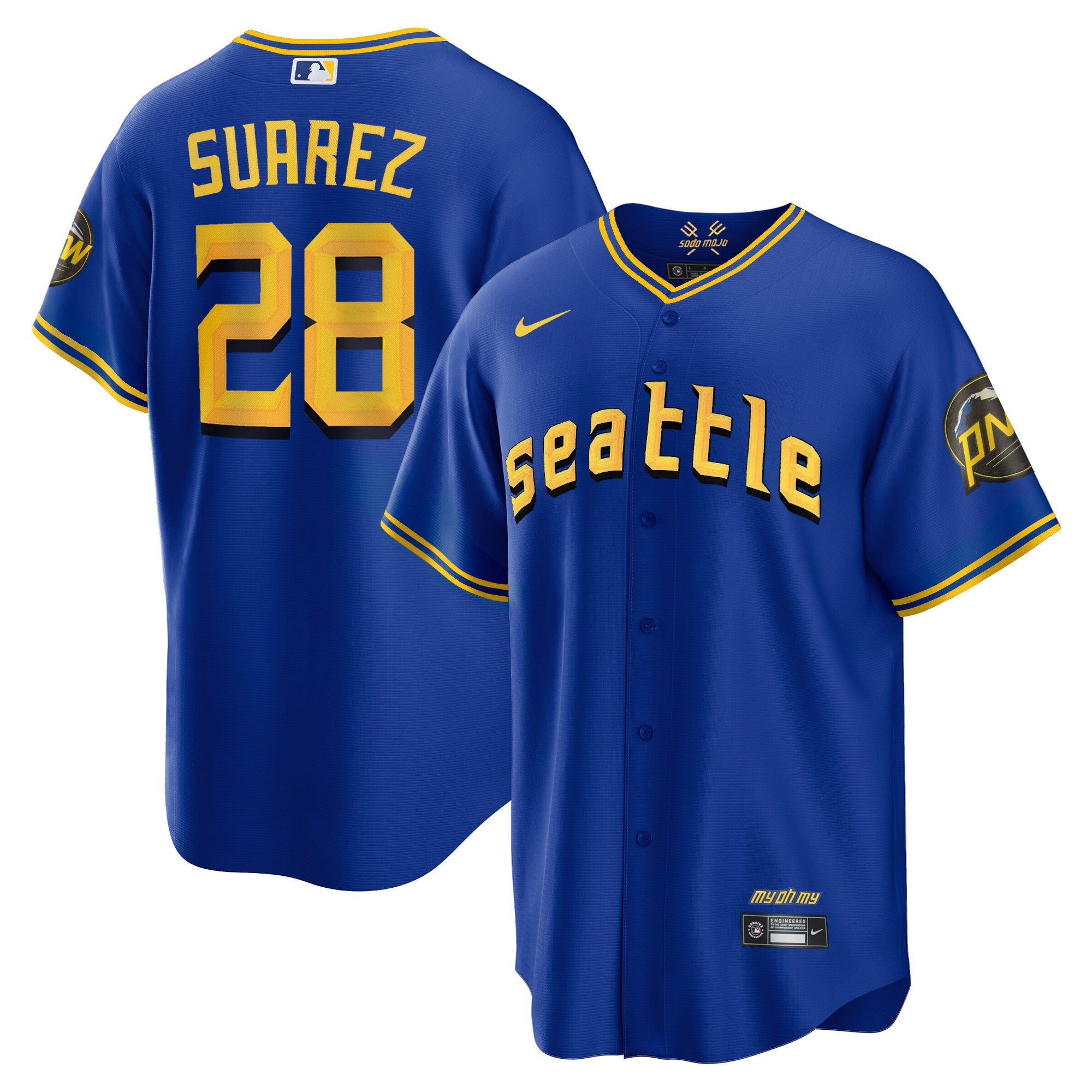 Men's Seattle Mariners City Connect Cool Base Jersey - All Stitched - Royal, Eugenio Suarez